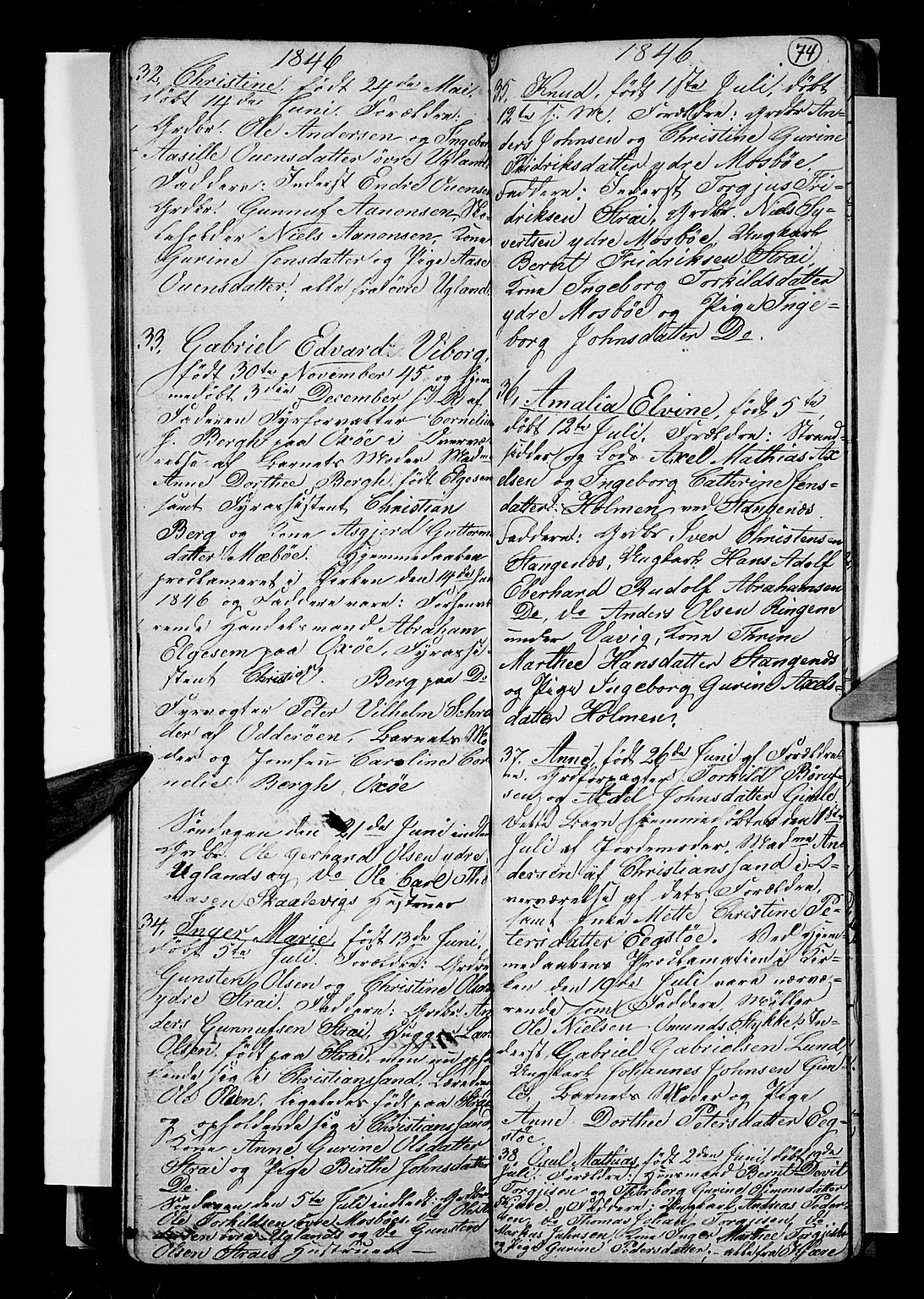 Oddernes sokneprestkontor, SAK/1111-0033/F/Fb/Fba/L0004: Parish register (copy) no. B 4, 1837-1846, p. 74