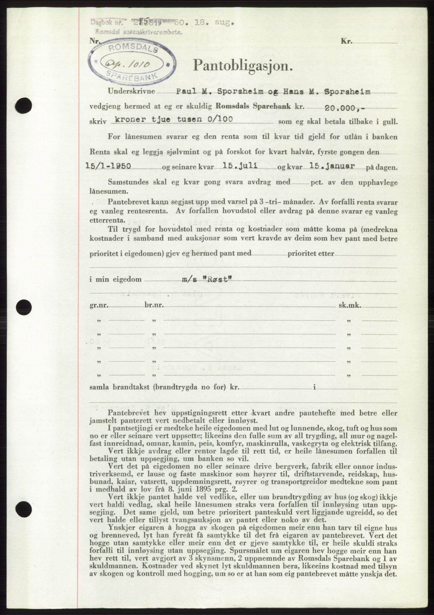 Romsdal sorenskriveri, AV/SAT-A-4149/1/2/2C: Mortgage book no. B5, 1949-1950, Diary no: : 2558/1950