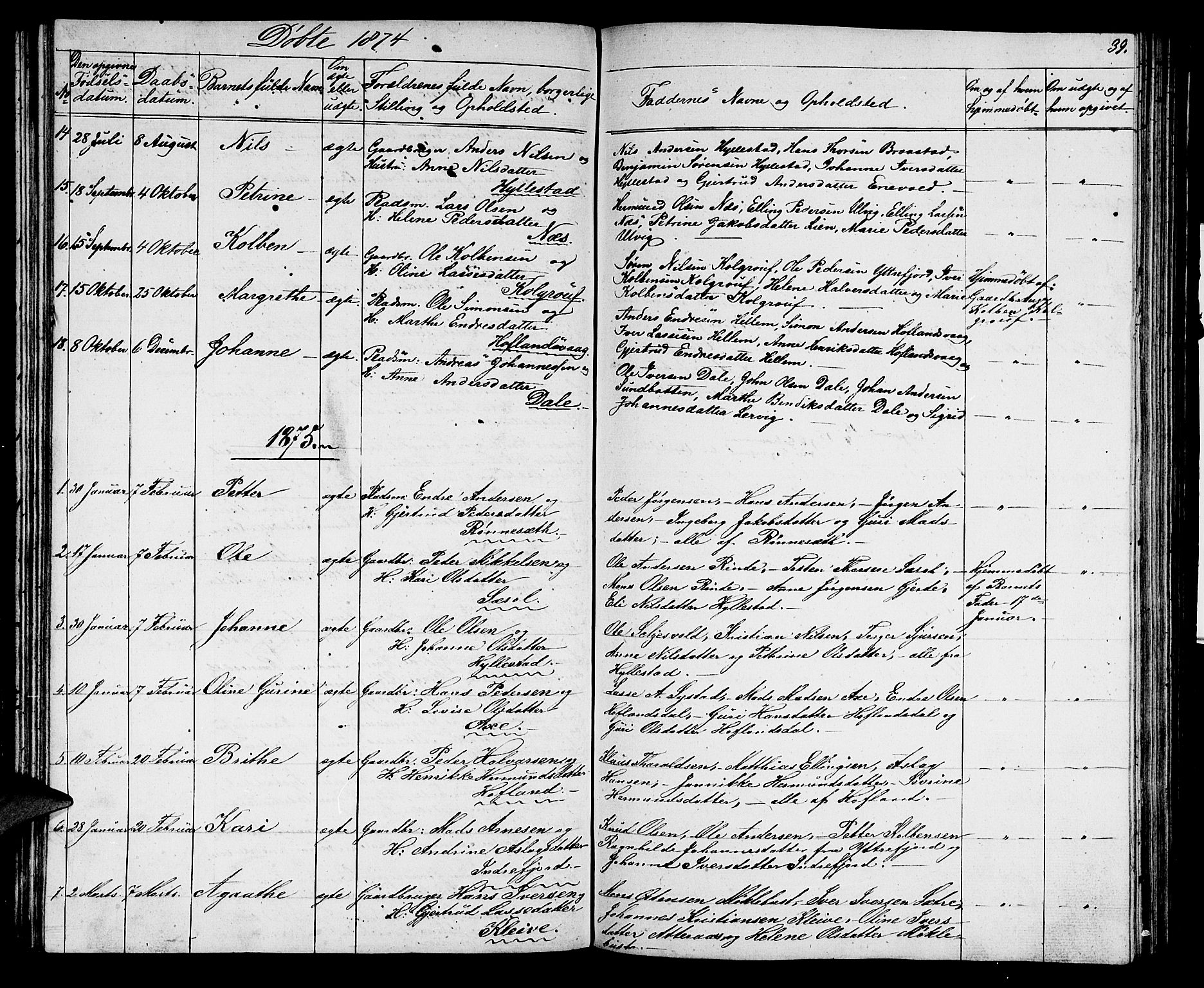 Hyllestad sokneprestembete, SAB/A-80401: Parish register (copy) no. A 1, 1853-1875, p. 39