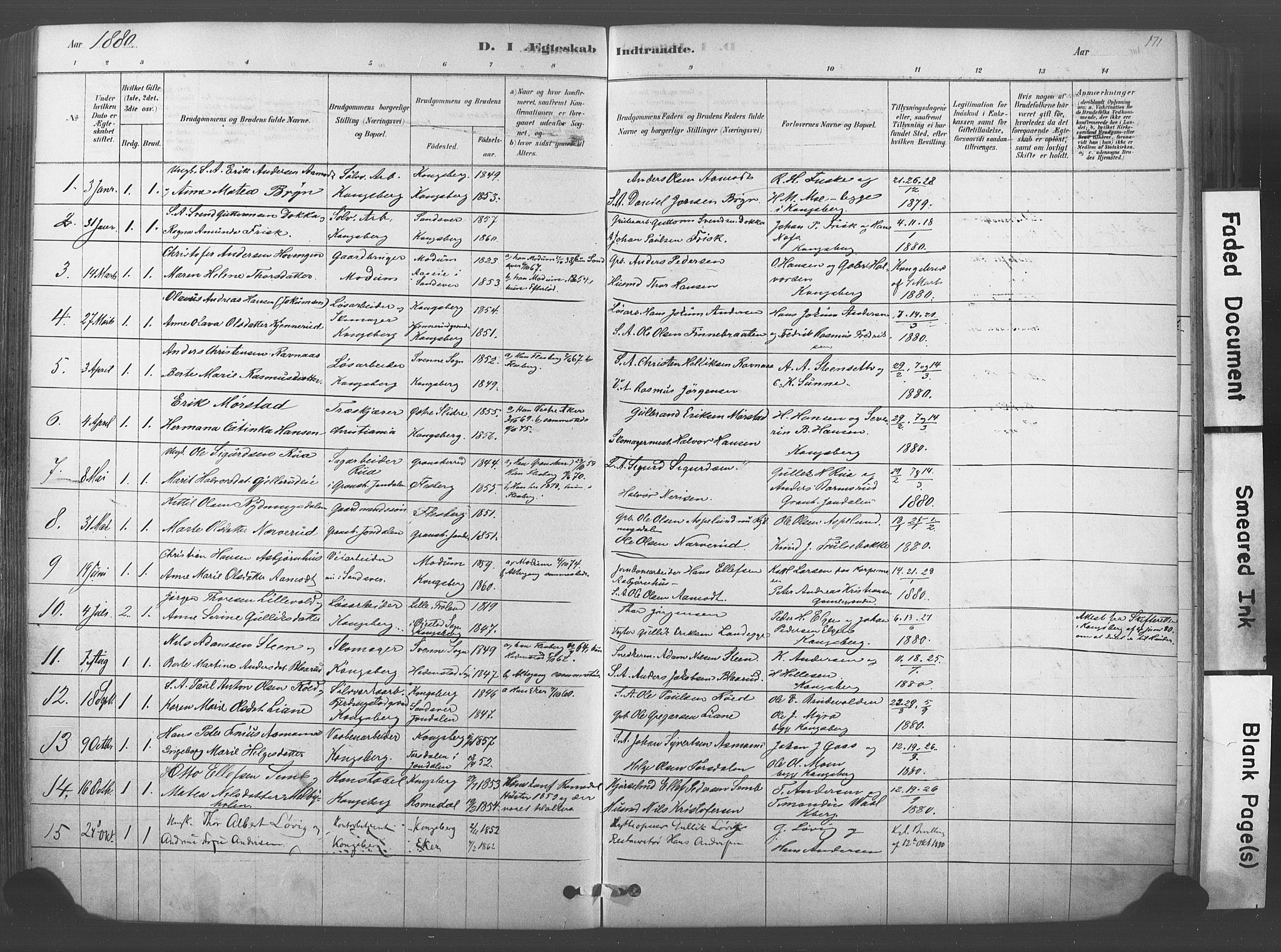 Kongsberg kirkebøker, SAKO/A-22/F/Fb/L0001: Parish register (official) no. II 1, 1878-1886, p. 171