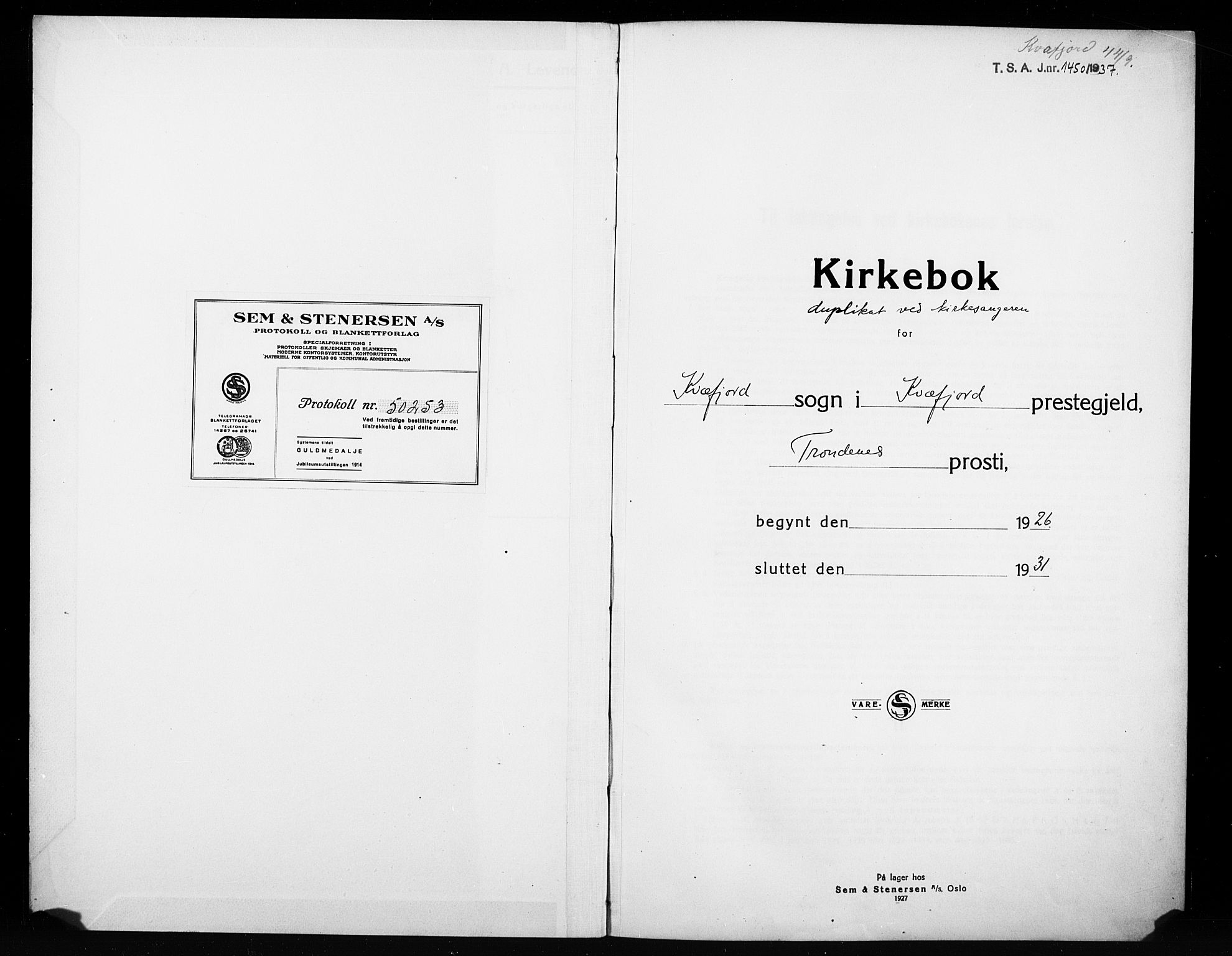 Kvæfjord sokneprestkontor, SATØ/S-1323/G/Ga/Gab/L0007klokker: Parish register (copy) no. 7, 1926-1931