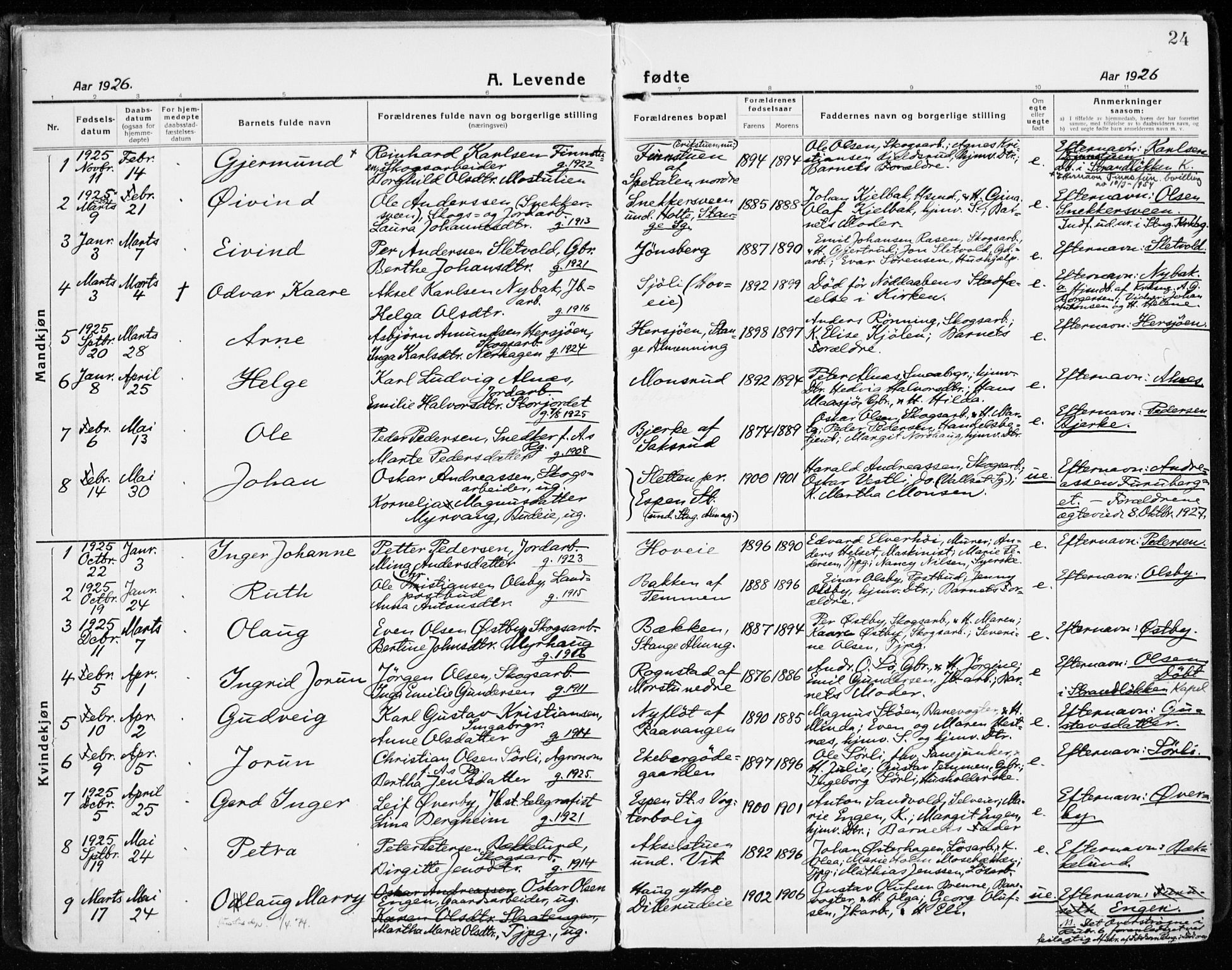 Stange prestekontor, SAH/PREST-002/K/L0025: Parish register (official) no. 25, 1921-1945, p. 24