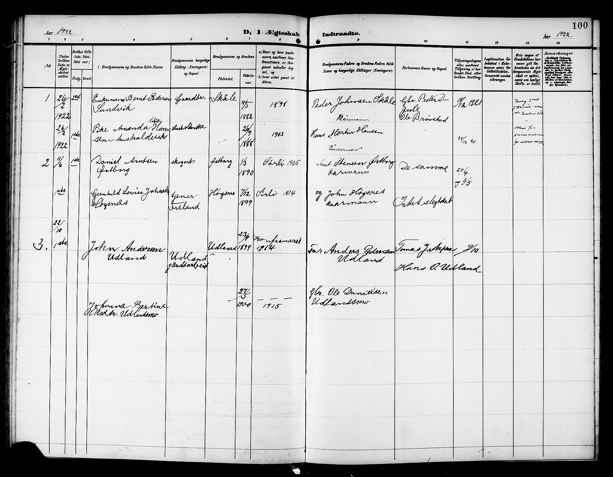Ministerialprotokoller, klokkerbøker og fødselsregistre - Nord-Trøndelag, SAT/A-1458/757/L0506: Parish register (copy) no. 757C01, 1904-1922, p. 100