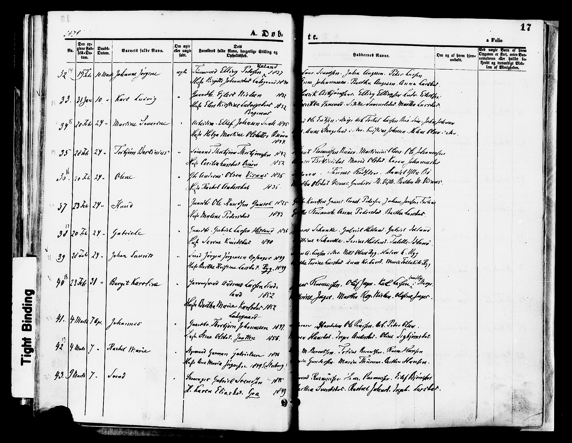 Hetland sokneprestkontor, AV/SAST-A-101826/30/30BA/L0008: Parish register (official) no. A 8, 1877-1884, p. 17