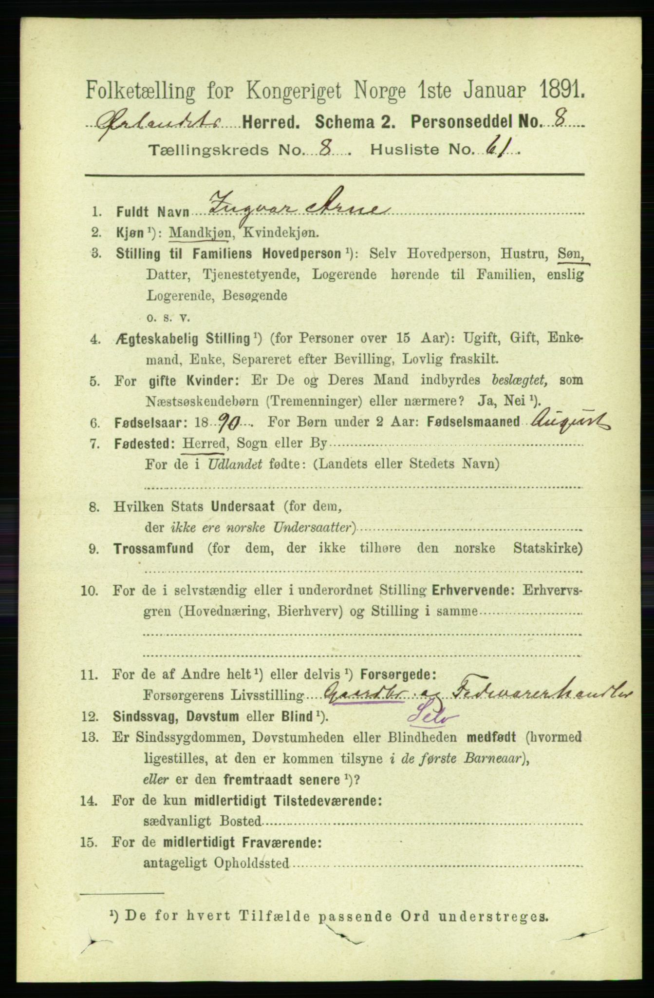 RA, 1891 census for 1621 Ørland, 1891, p. 3577