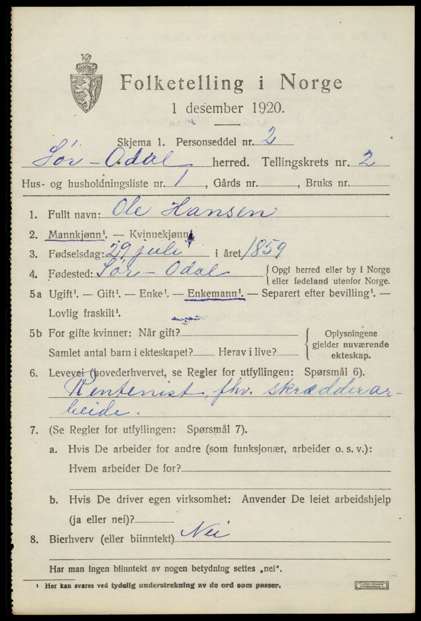 SAH, 1920 census for Sør-Odal, 1920, p. 2995