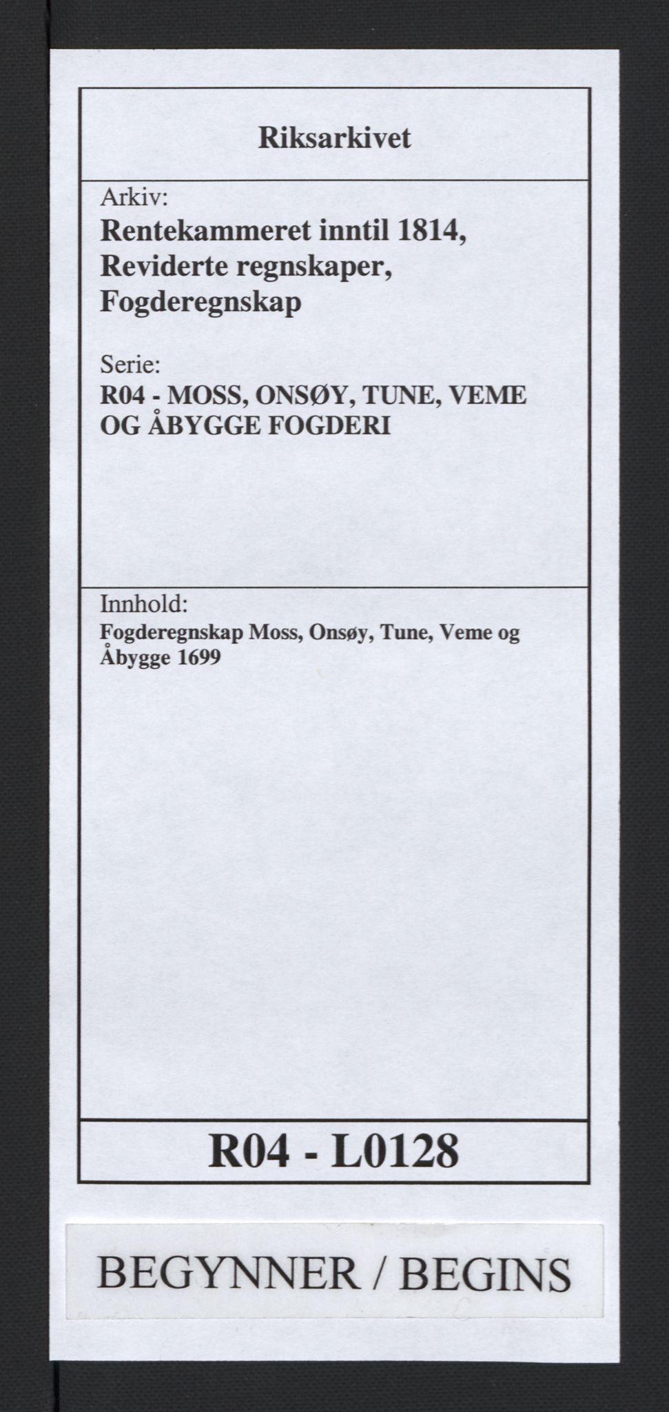 Rentekammeret inntil 1814, Reviderte regnskaper, Fogderegnskap, RA/EA-4092/R04/L0128: Fogderegnskap Moss, Onsøy, Tune, Veme og Åbygge, 1699, p. 1