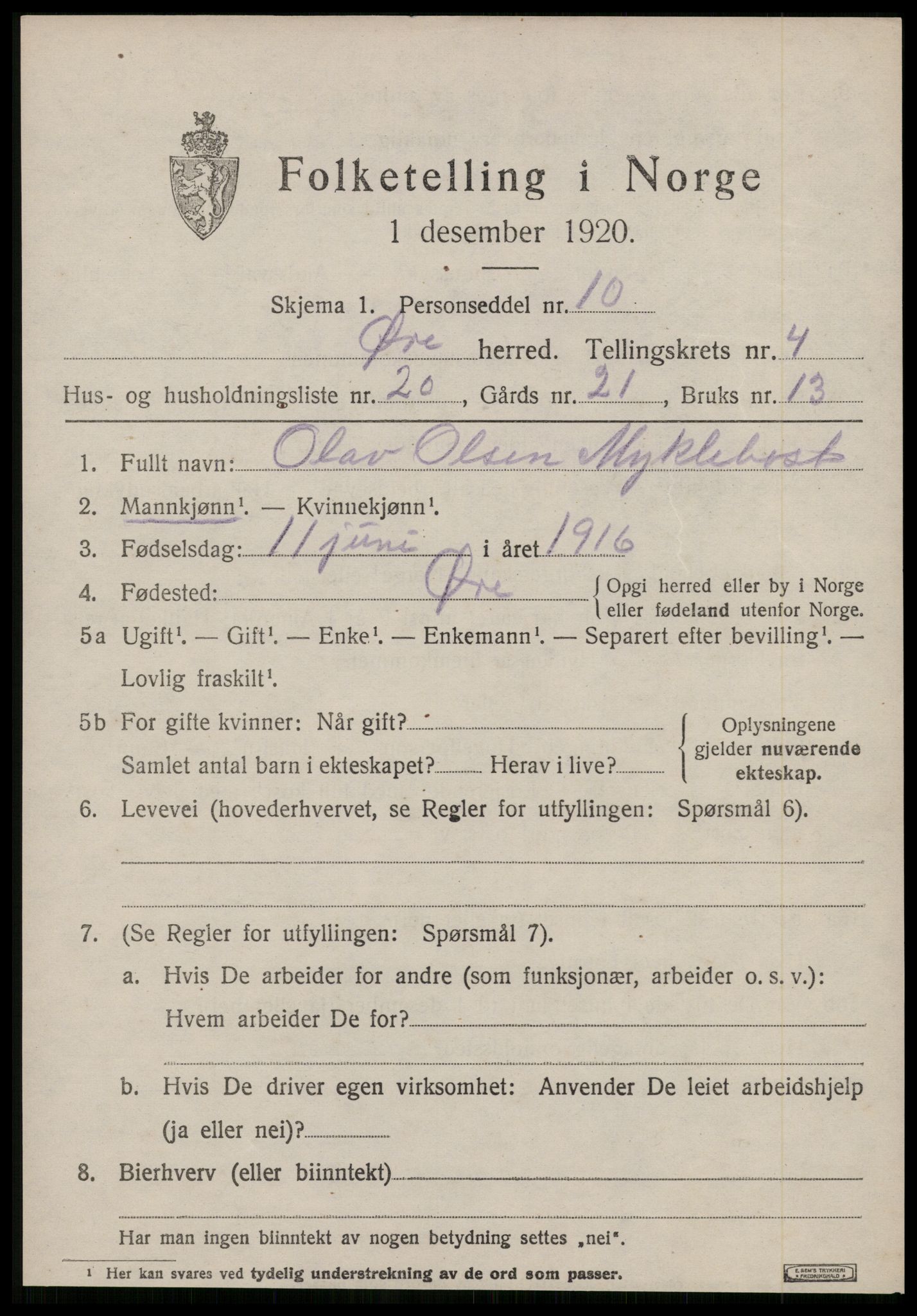 SAT, 1920 census for Øre, 1920, p. 2251