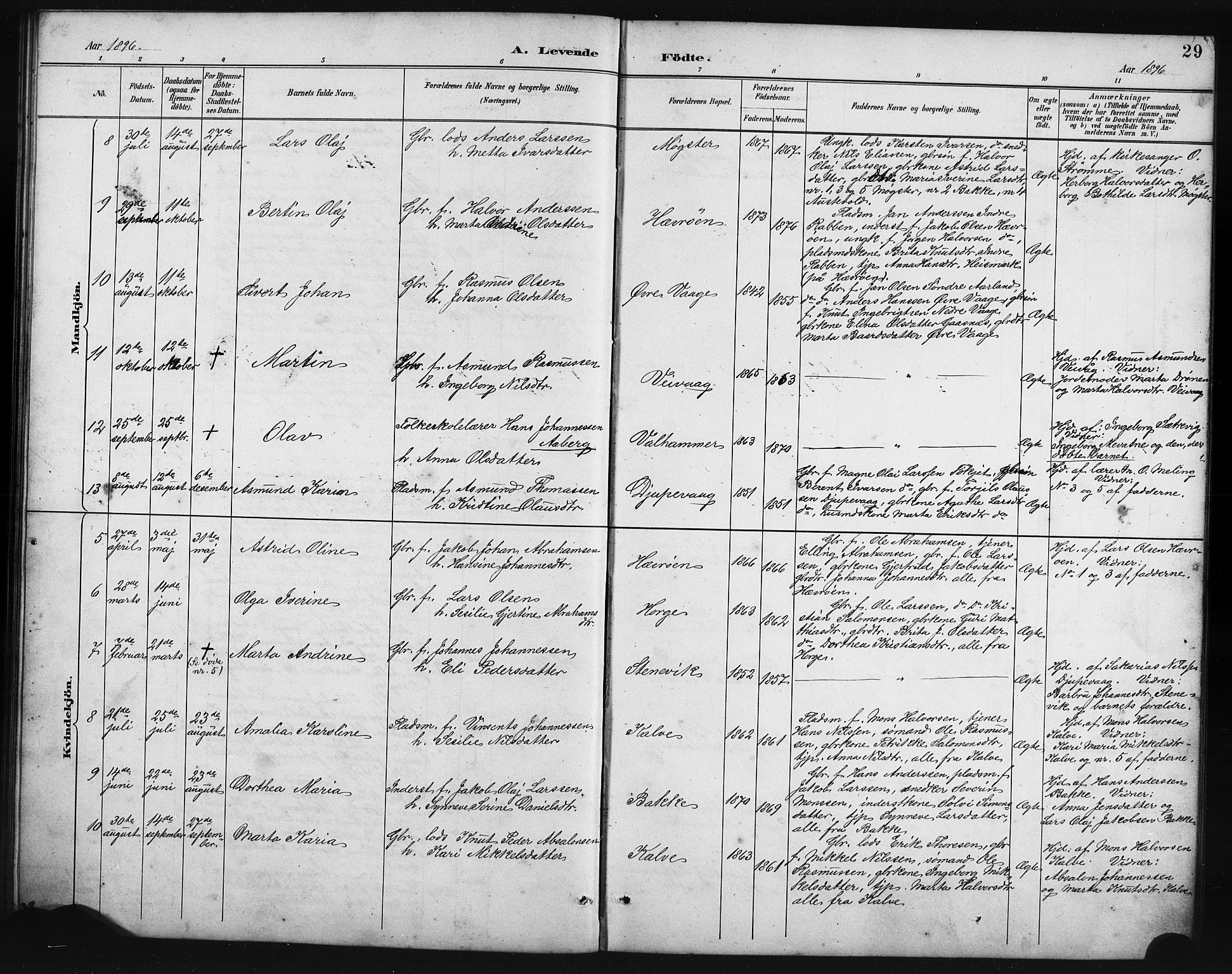 Austevoll Sokneprestembete, SAB/A-74201/H/Hab: Parish register (copy) no. B 4, 1889-1901, p. 29