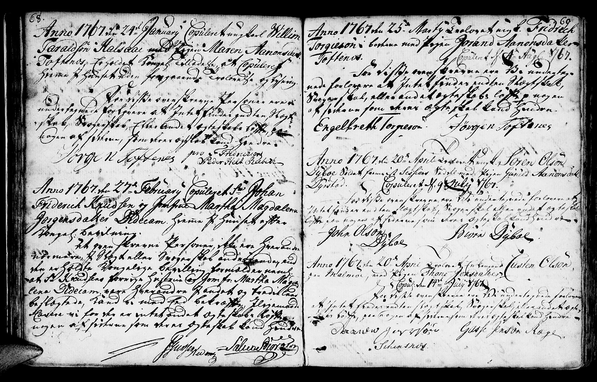 Mandal sokneprestkontor, AV/SAK-1111-0030/F/Fa/Faa/L0006: Parish register (official) no. A 6, 1755-1783, p. 68-69