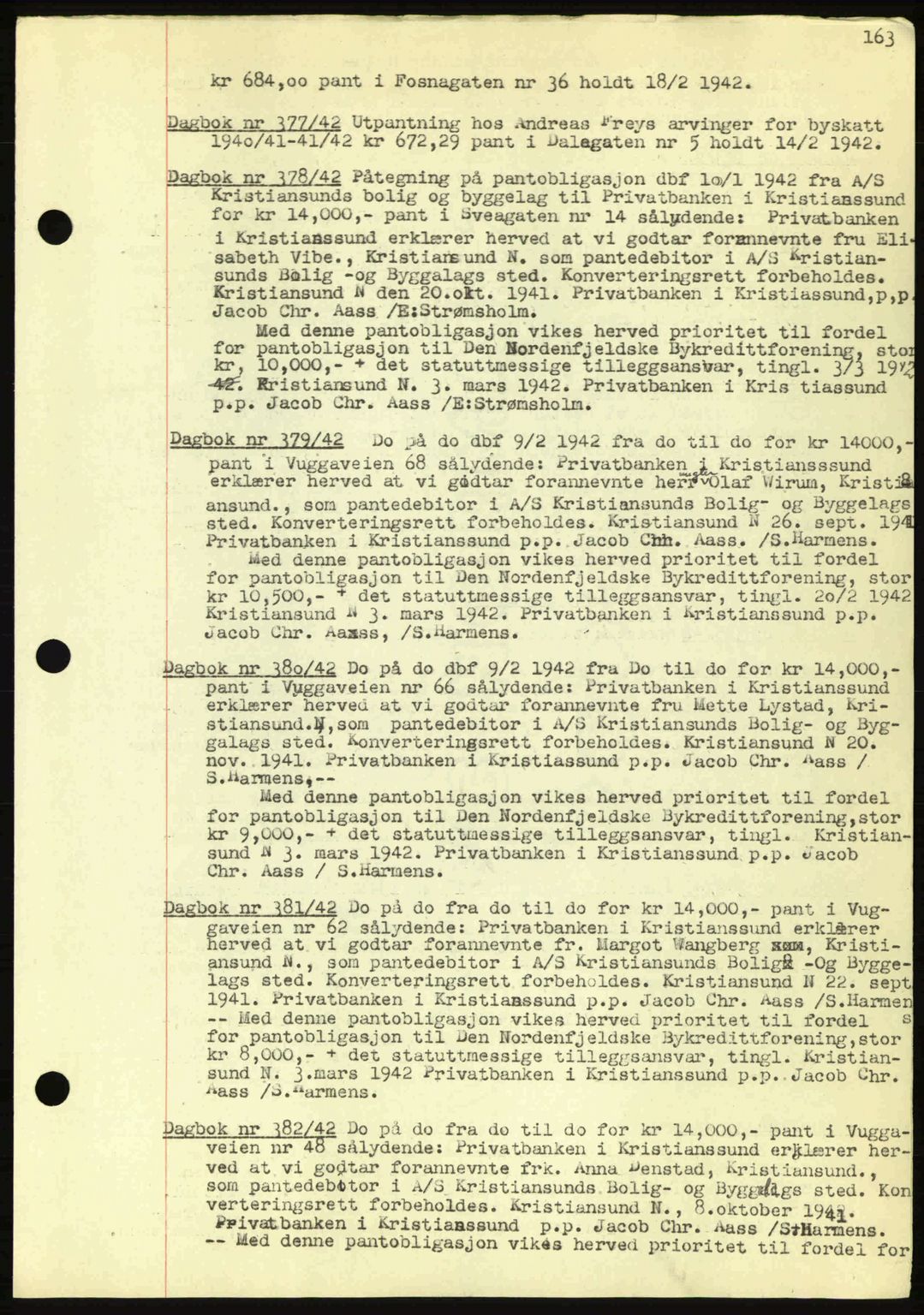 Kristiansund byfogd, SAT/A-4587/A/27: Mortgage book no. 32a, 1938-1946, Diary no: : 380/1942