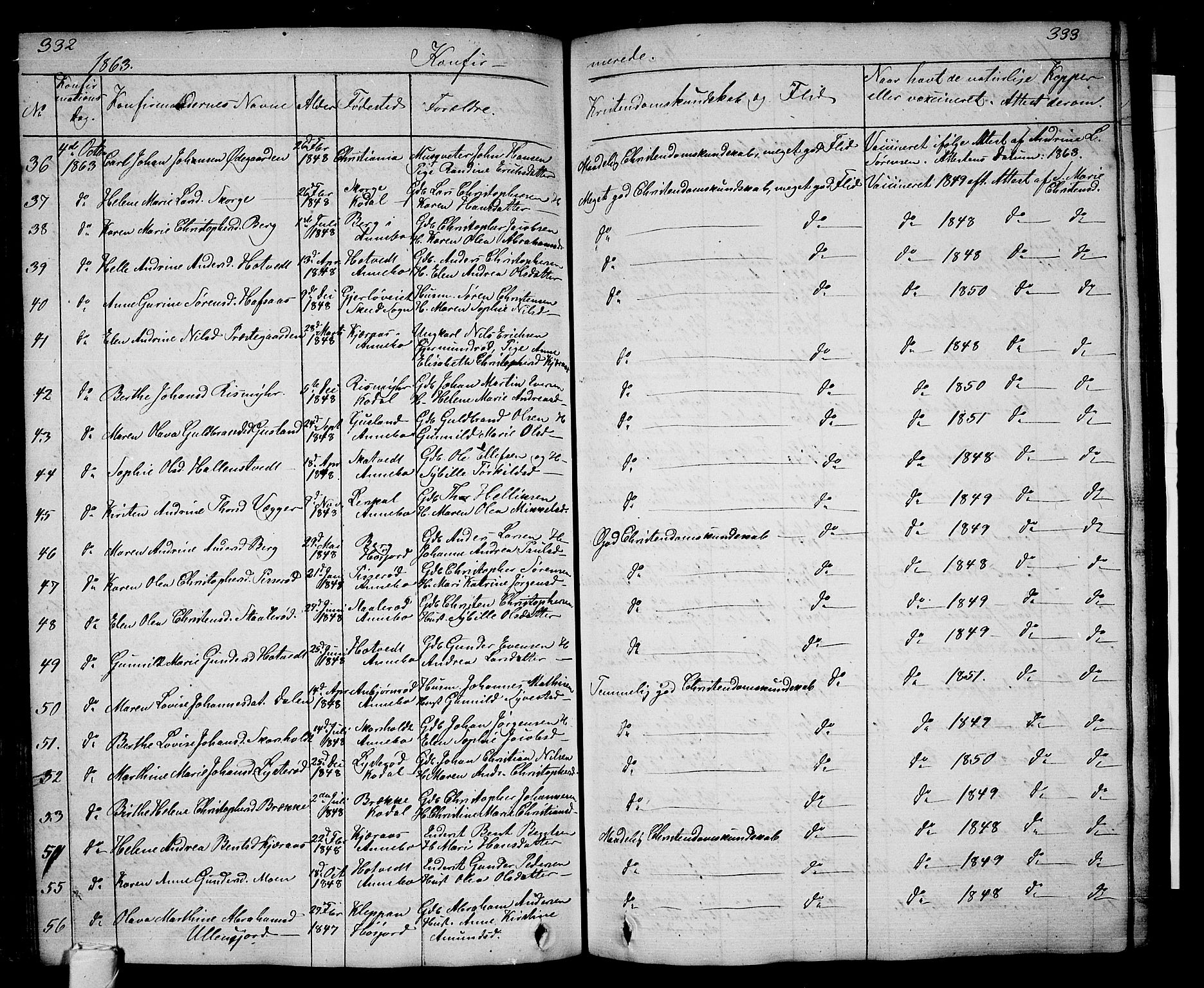 Andebu kirkebøker, AV/SAKO-A-336/G/Ga/L0003: Parish register (copy) no. I 3, 1832-1867, p. 332-333