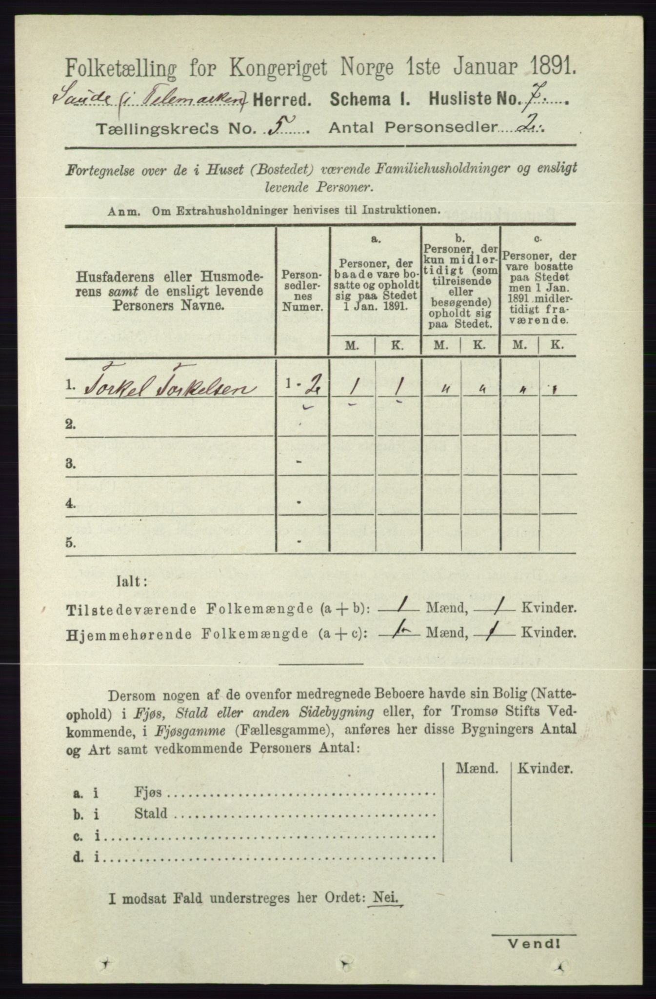 RA, 1891 census for 0822 Sauherad, 1891, p. 1382