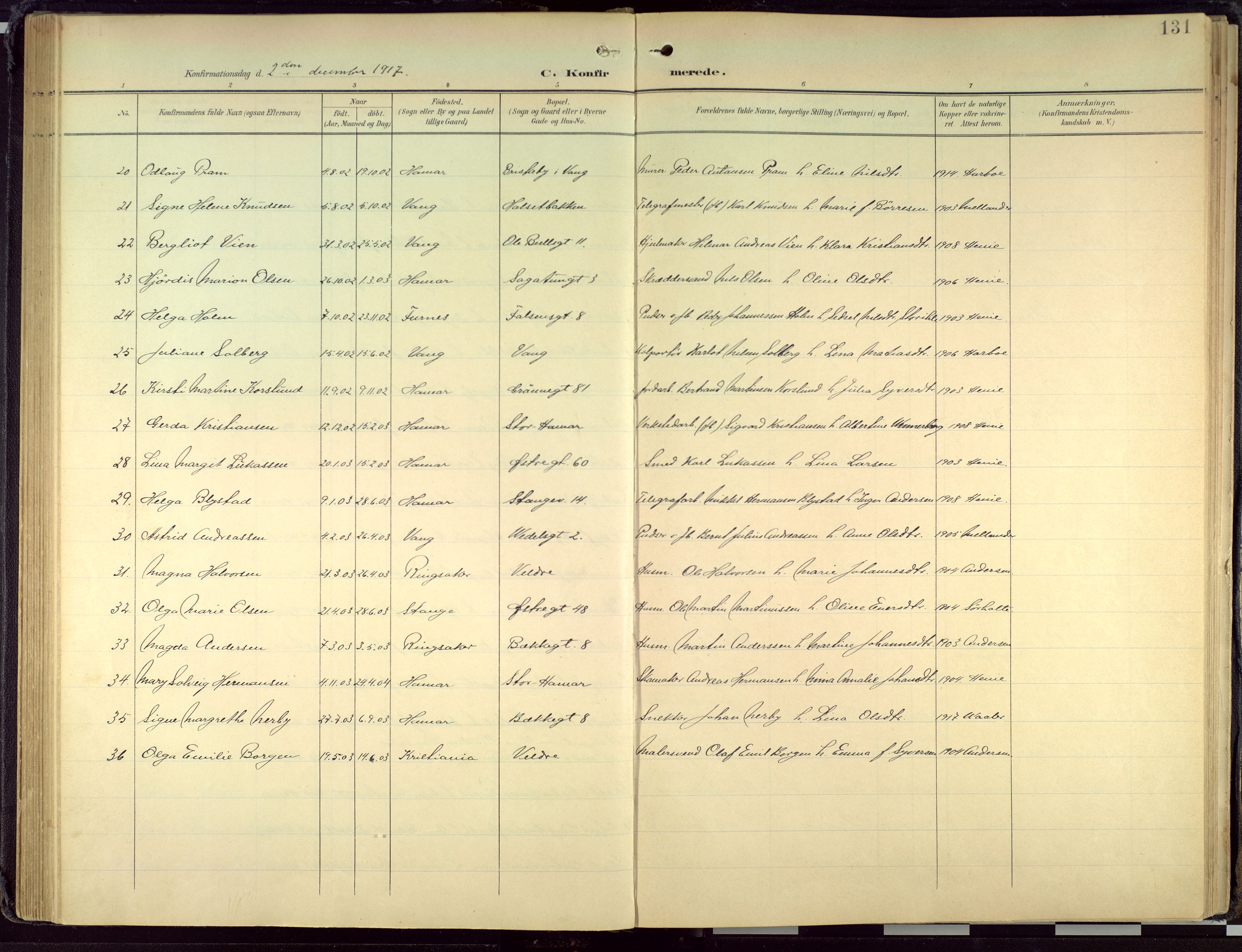 Hamar prestekontor, AV/SAH-DOMPH-002/H/Ha/Haa/L0004: Parish register (official) no. 4, 1899-1973, p. 131