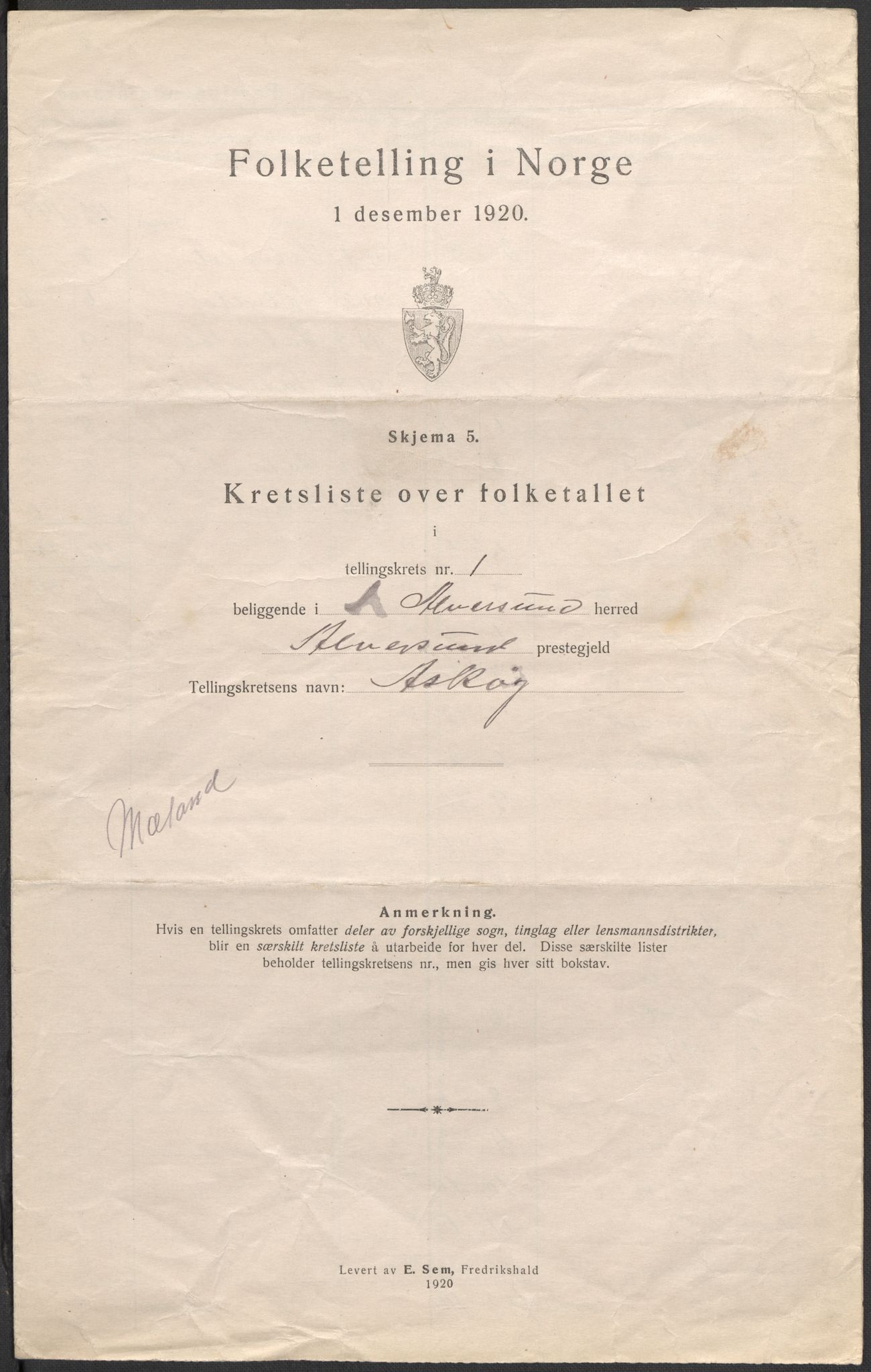 SAB, 1920 census for Alversund, 1920, p. 5