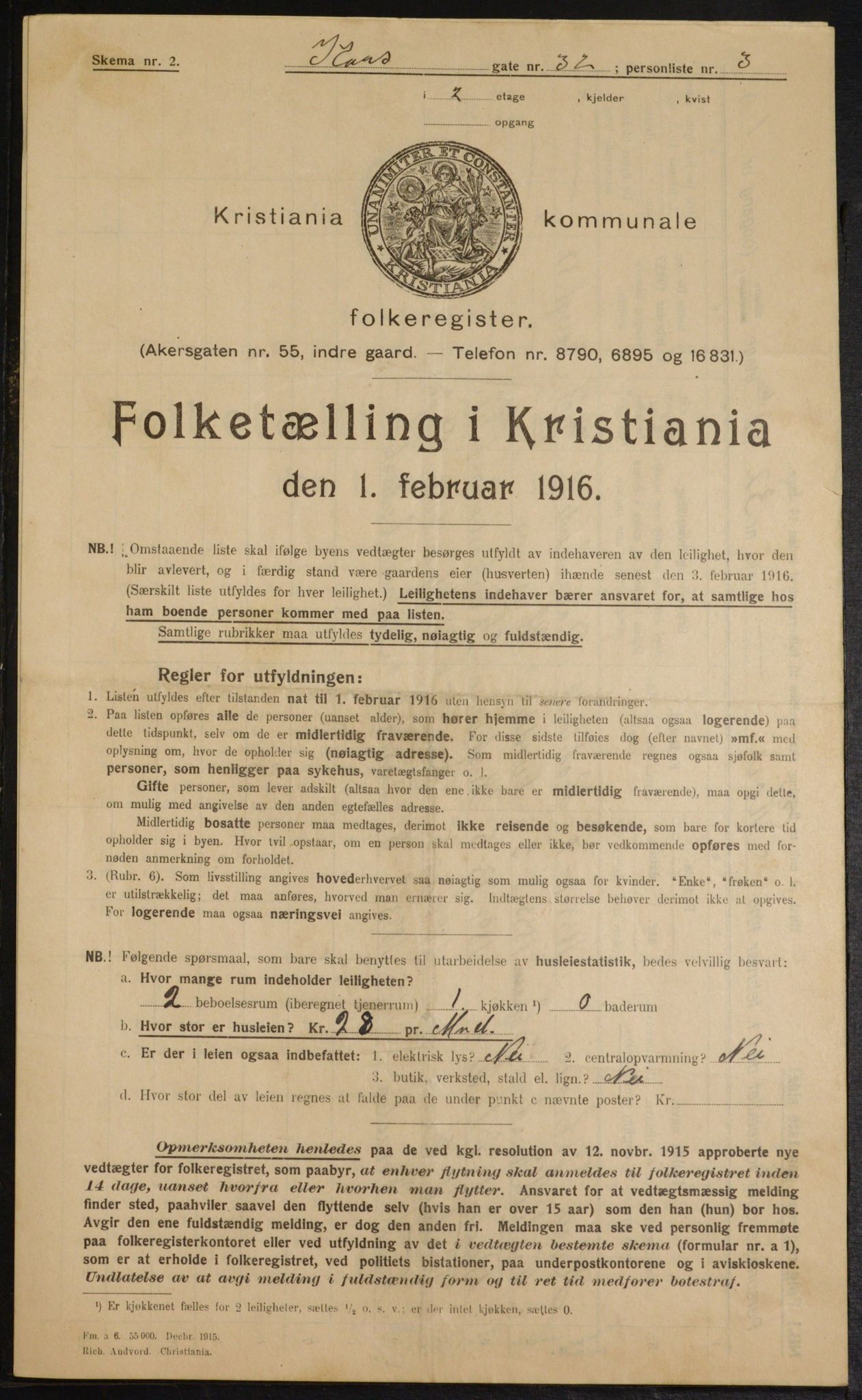 OBA, Municipal Census 1916 for Kristiania, 1916, p. 55042