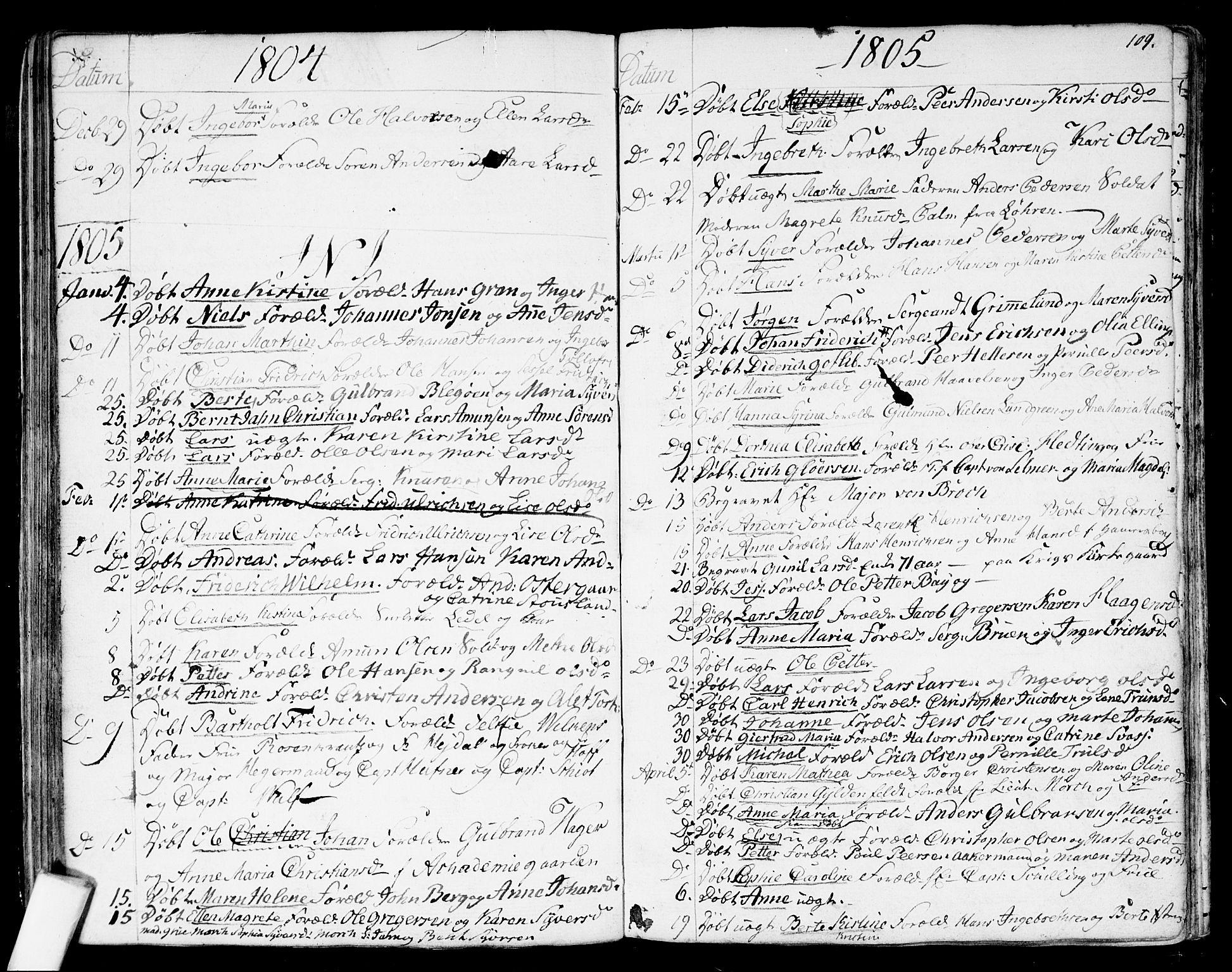 Garnisonsmenigheten Kirkebøker, SAO/A-10846/G/Ga/L0001: Parish register (copy) no. 1, 1796-1814, p. 108-109
