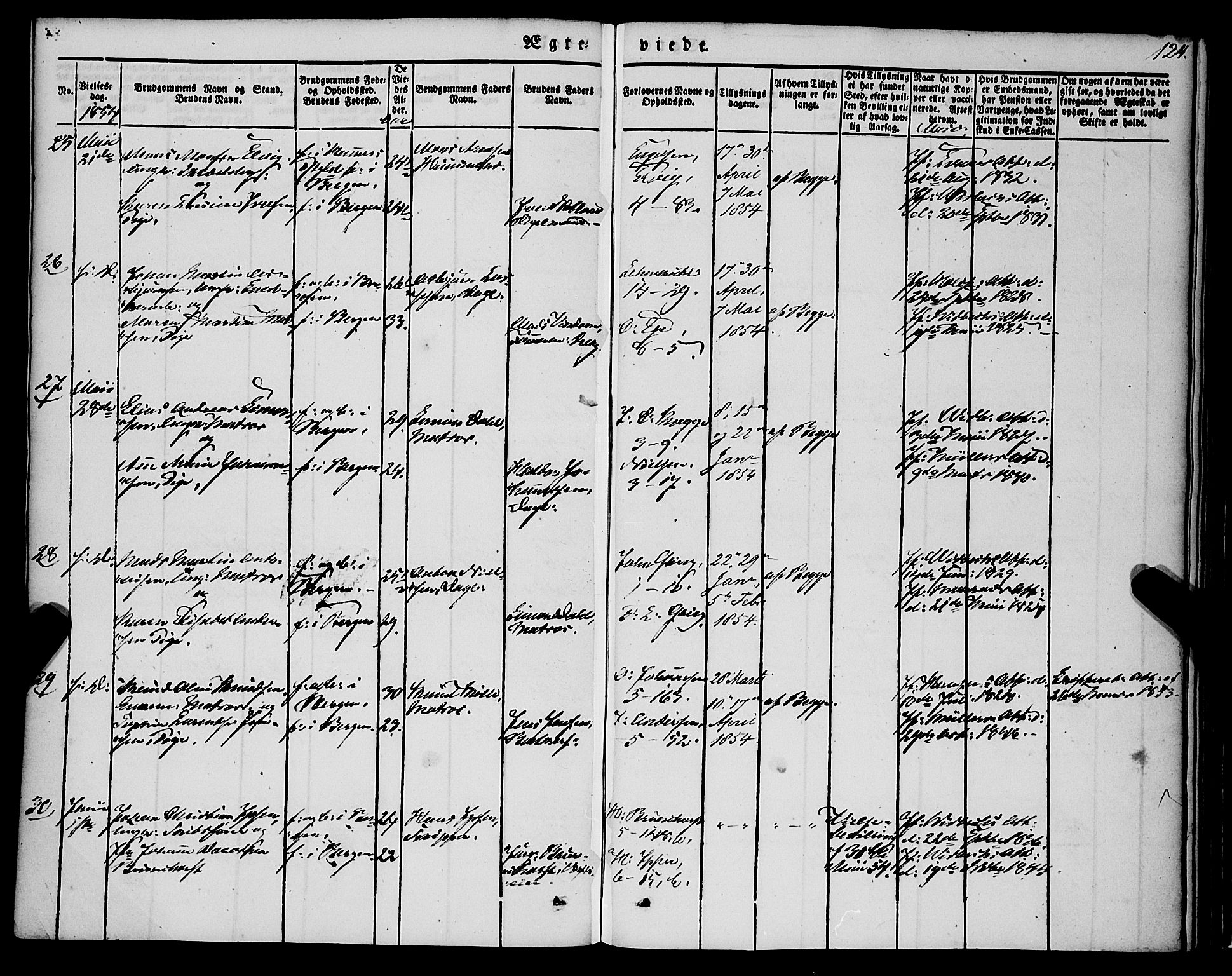 Nykirken Sokneprestembete, AV/SAB-A-77101/H/Haa/L0031: Parish register (official) no. D 1, 1834-1861, p. 124