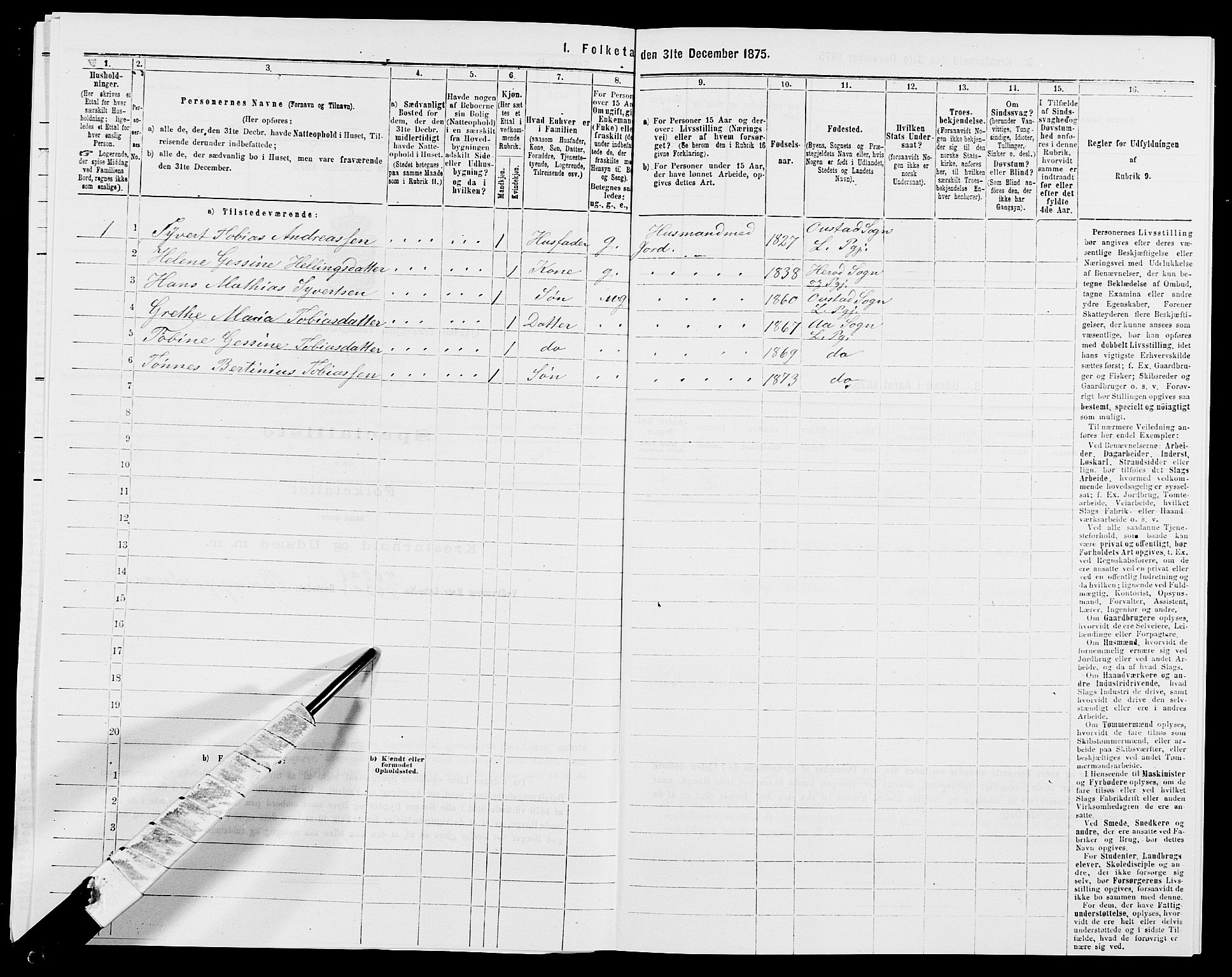 SAK, 1875 census for 1032P Lyngdal, 1875, p. 1850