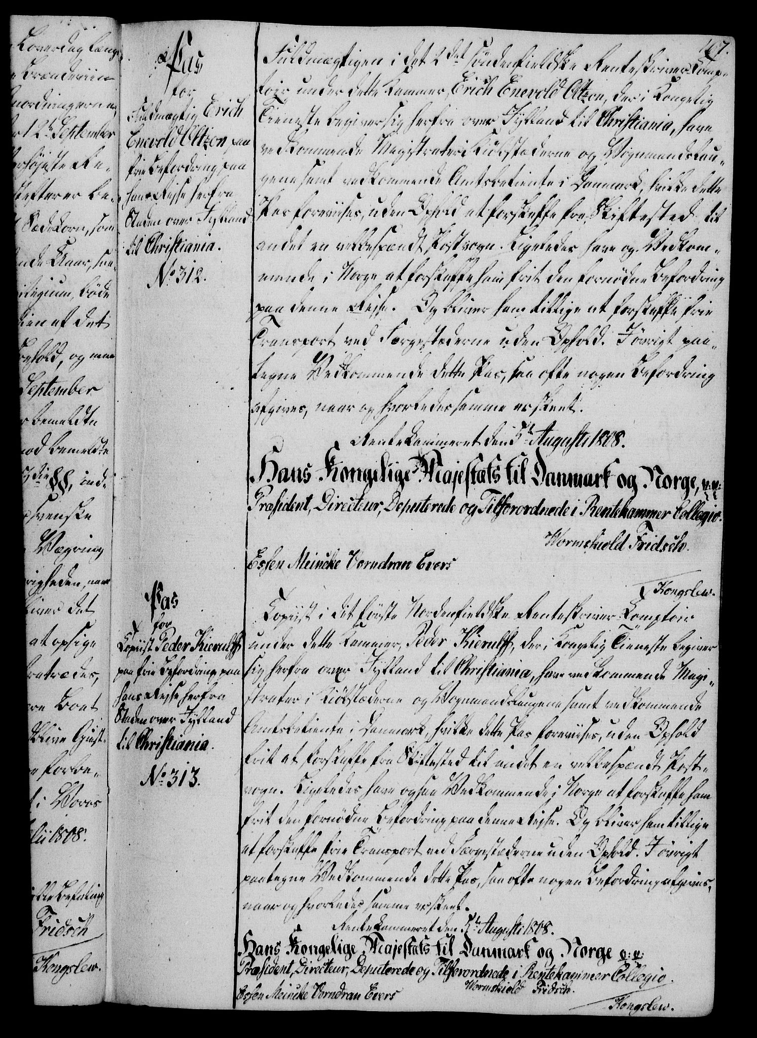 Rentekammeret, Kammerkanselliet, AV/RA-EA-3111/G/Gg/Gga/L0019: Norsk ekspedisjonsprotokoll med register (merket RK 53.19), 1807-1810, p. 167