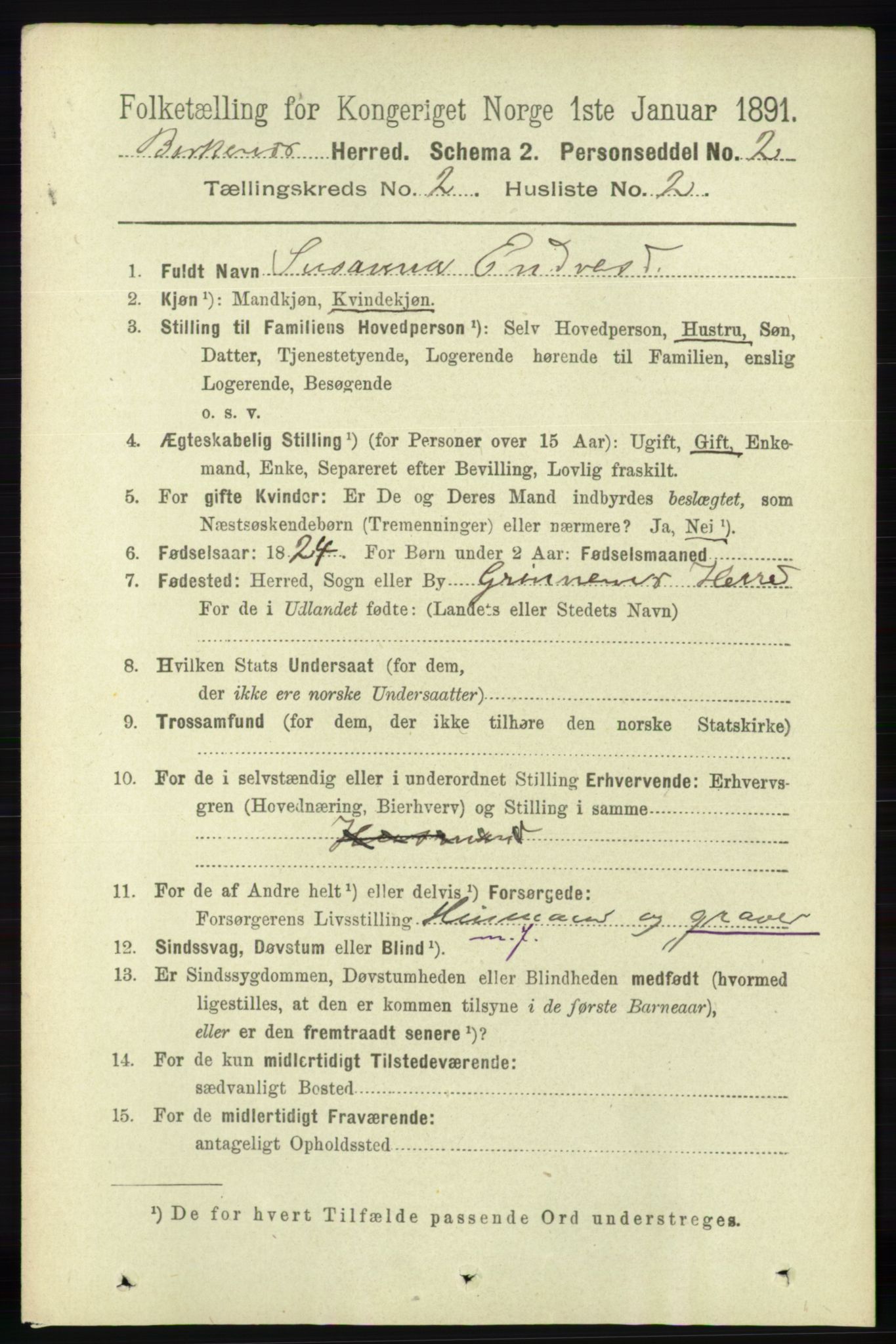 RA, 1891 Census for 0928 Birkenes, 1891, p. 509