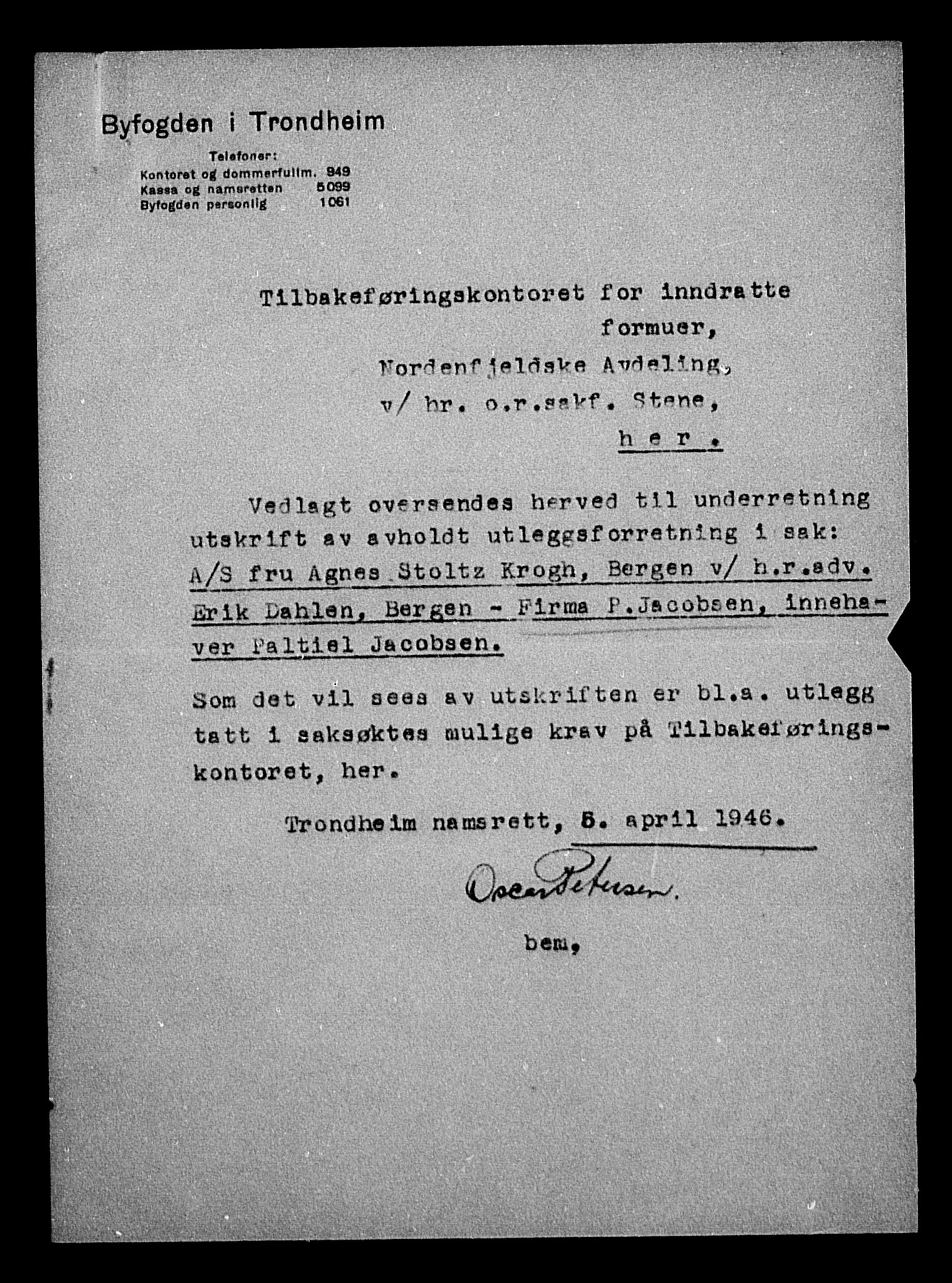 Justisdepartementet, Tilbakeføringskontoret for inndratte formuer, AV/RA-S-1564/H/Hc/Hca/L0899: --, 1945-1947, p. 20