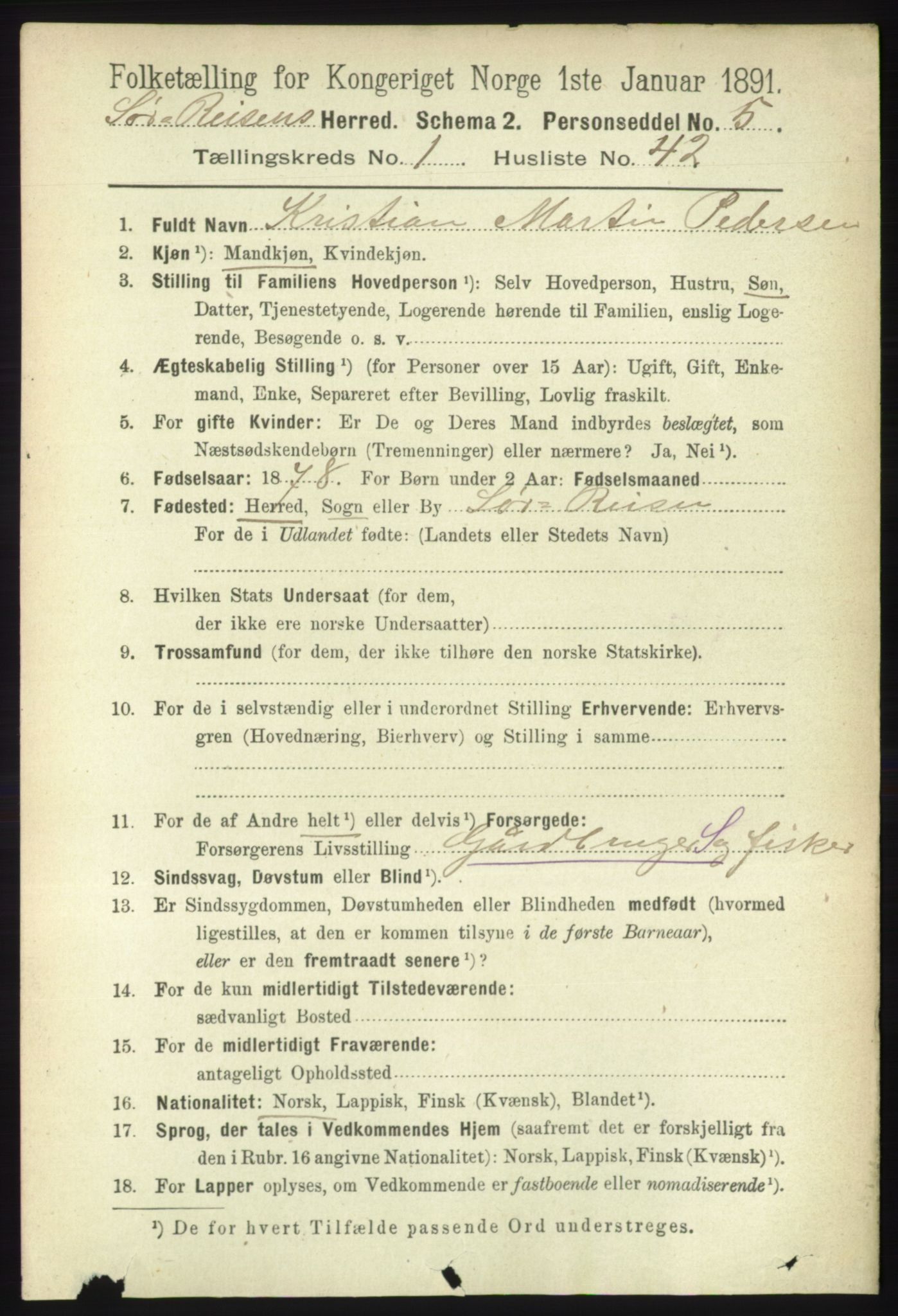 RA, 1891 census for 1925 Sørreisa, 1891, p. 335