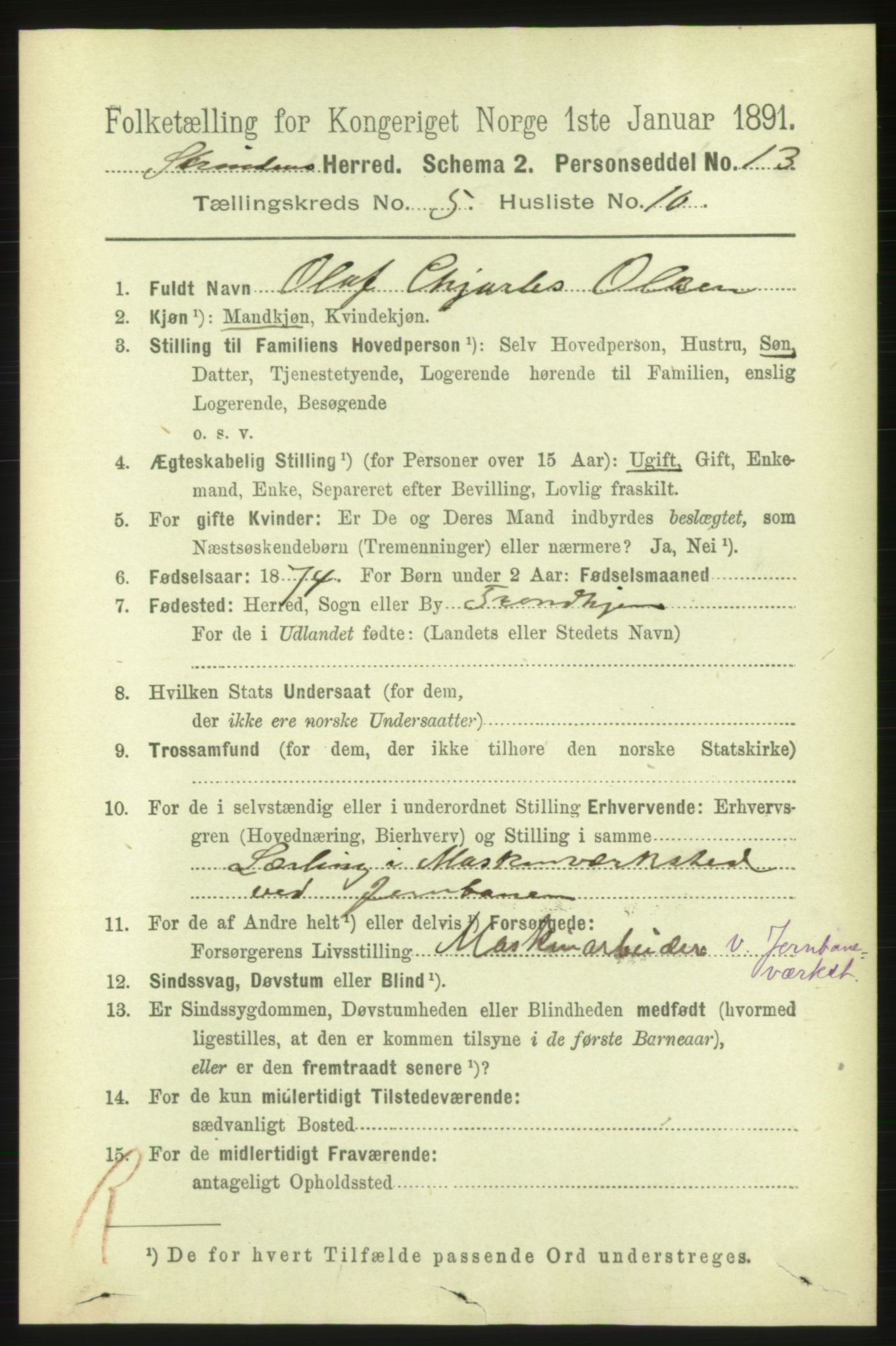 RA, 1891 census for 1660 Strinda, 1891, p. 4393