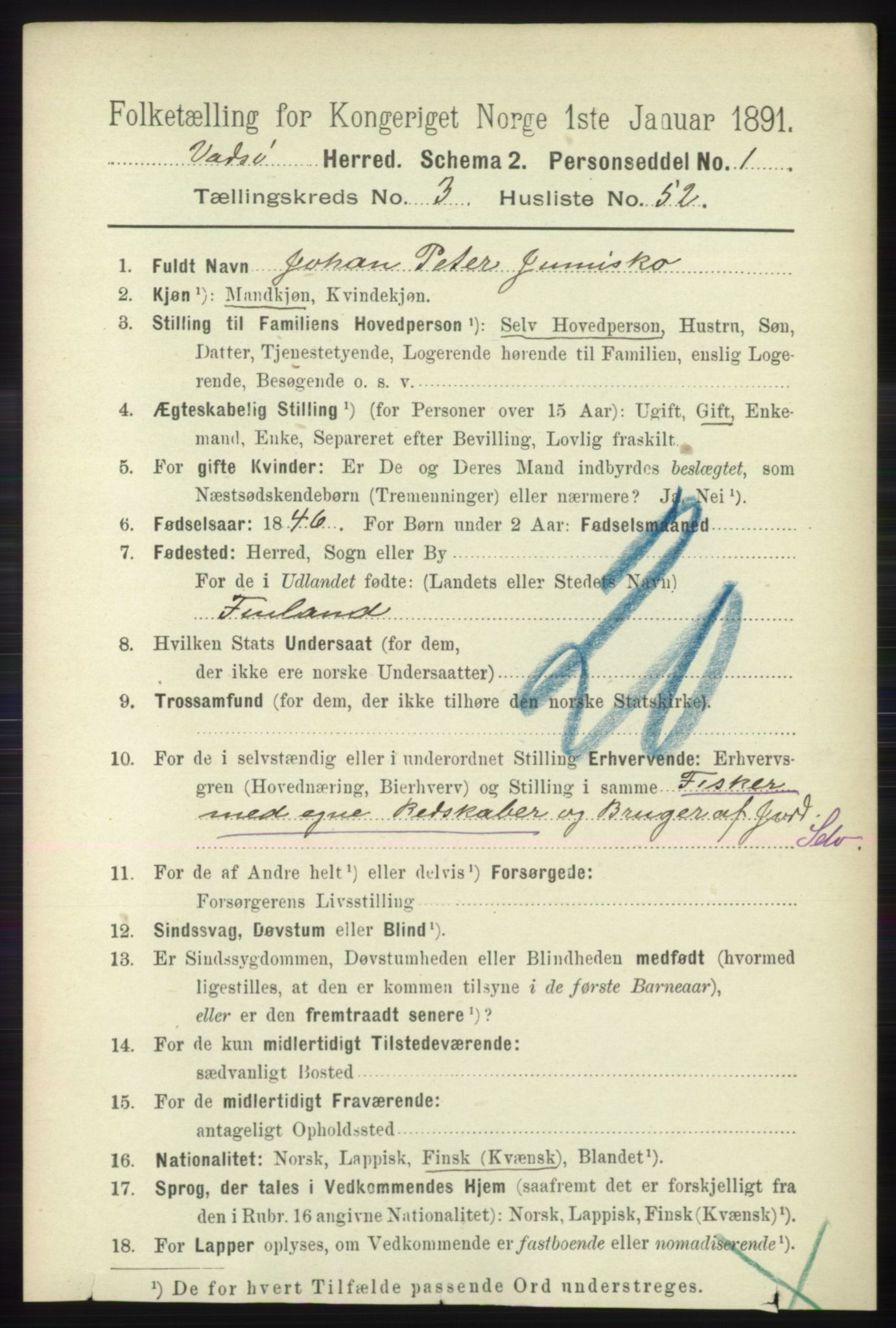 RA, 1891 census for 2029 Vadsø, 1891, p. 1134