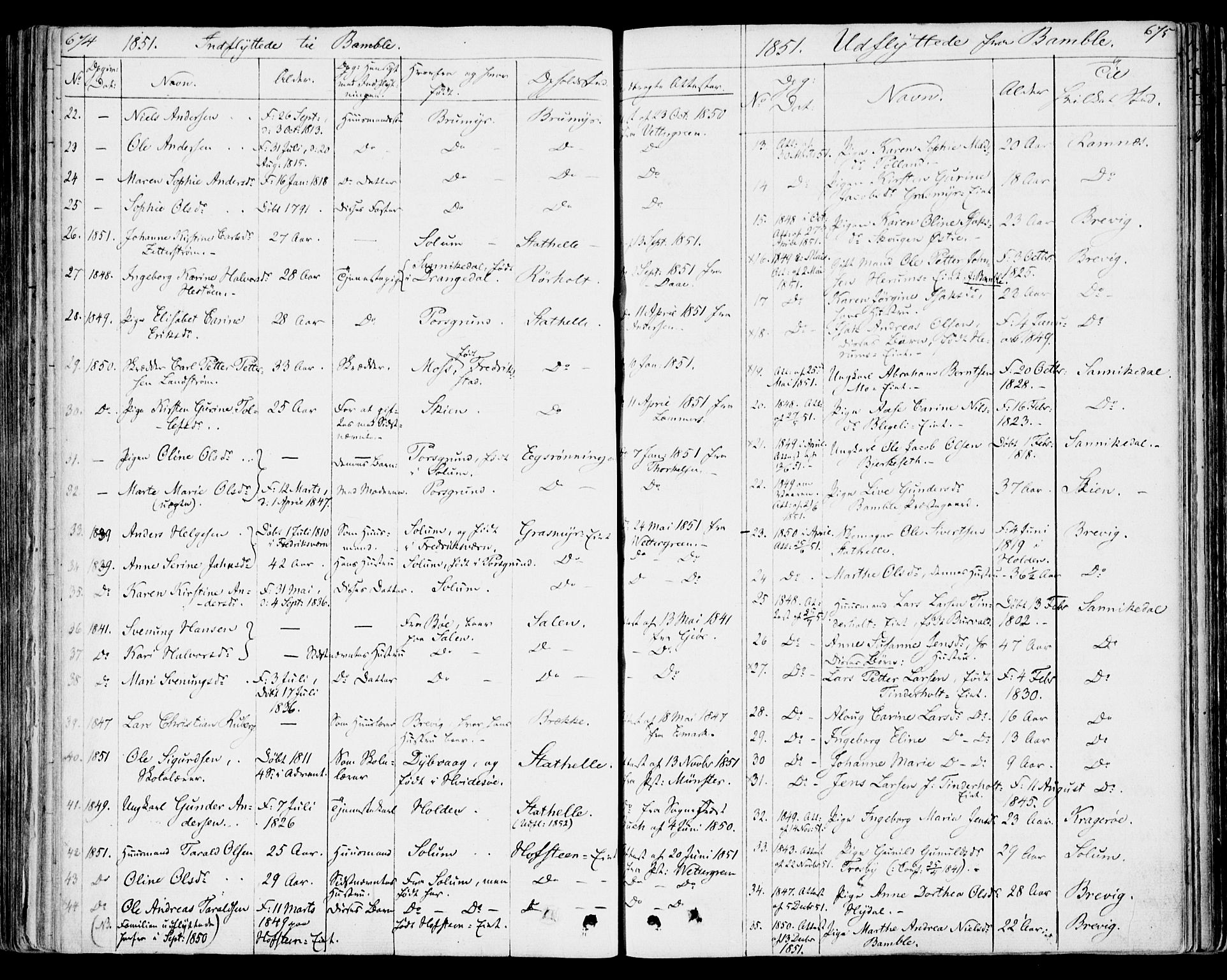 Bamble kirkebøker, SAKO/A-253/F/Fa/L0004: Parish register (official) no. I 4, 1834-1853, p. 674-675