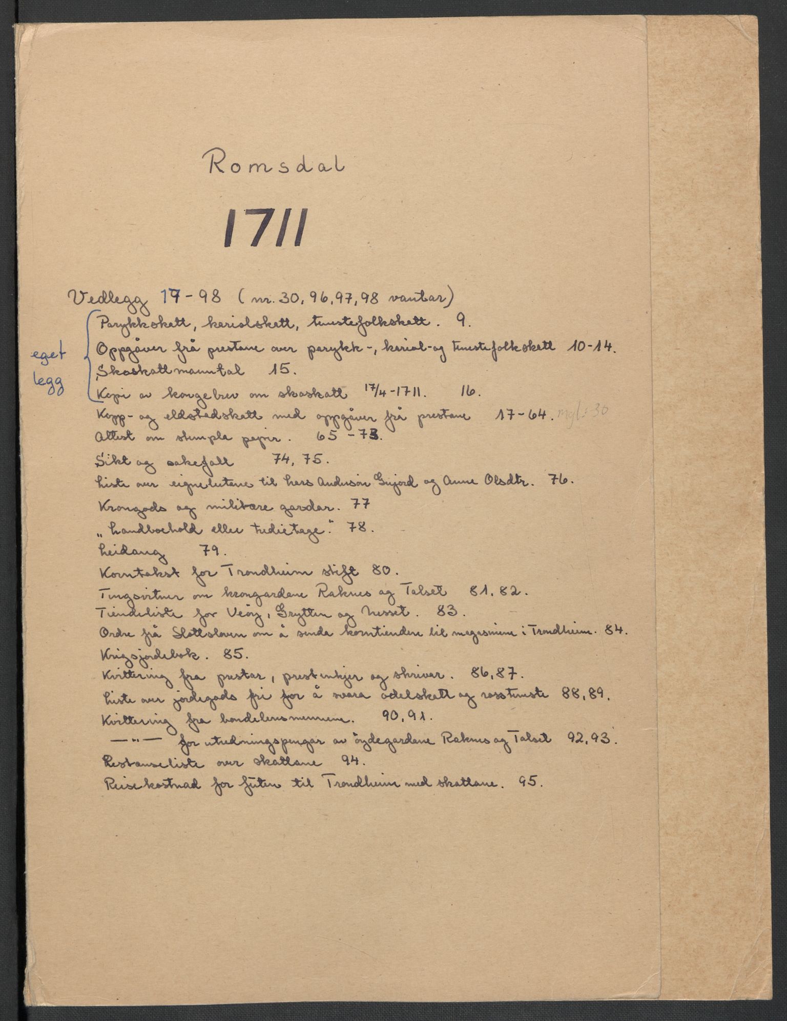 Rentekammeret inntil 1814, Reviderte regnskaper, Fogderegnskap, AV/RA-EA-4092/R55/L3660: Fogderegnskap Romsdal, 1711, p. 216