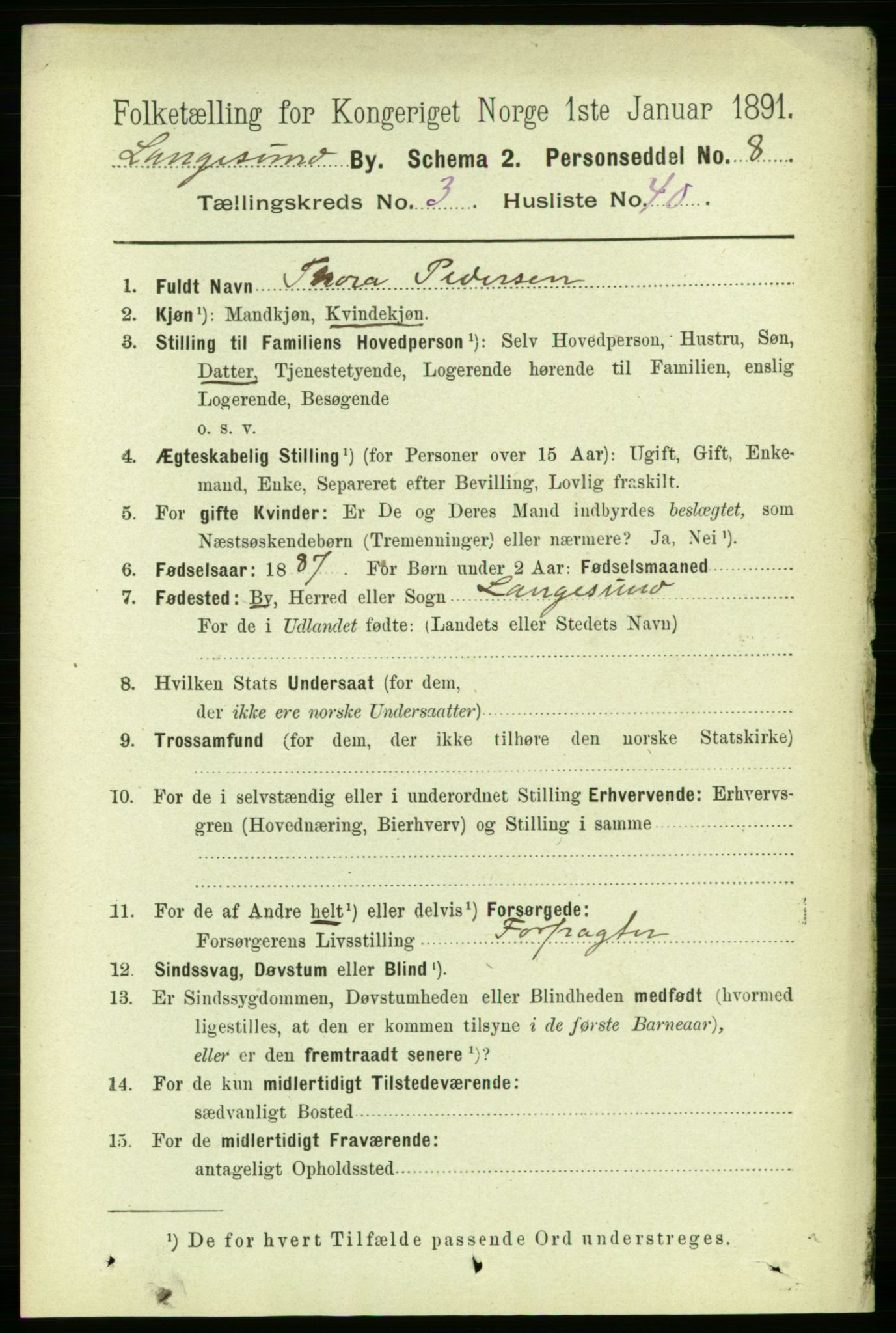 RA, 1891 census for 0802 Langesund, 1891, p. 1149