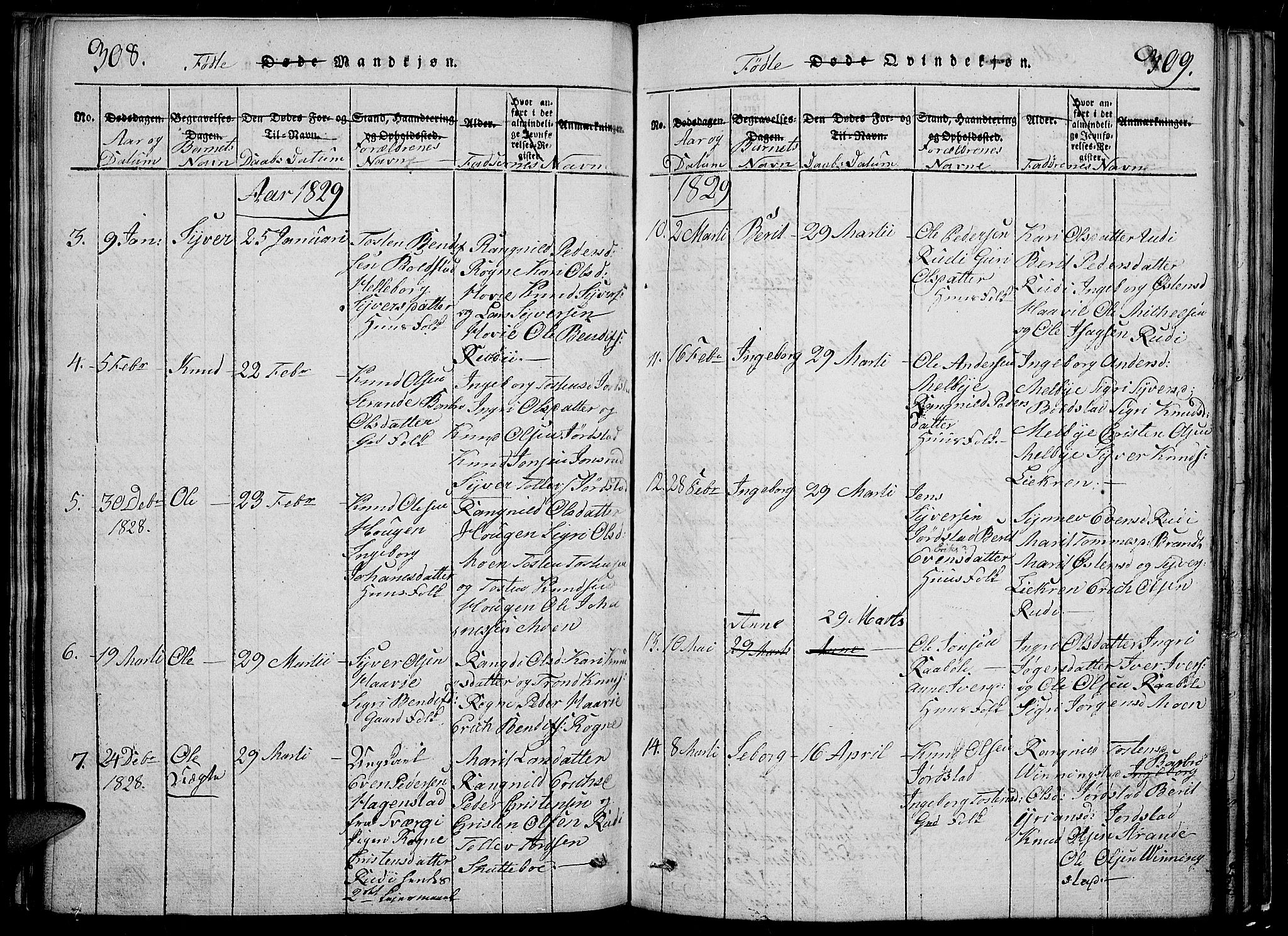 Slidre prestekontor, SAH/PREST-134/H/Ha/Hab/L0002: Parish register (copy) no. 2, 1814-1839, p. 308-309