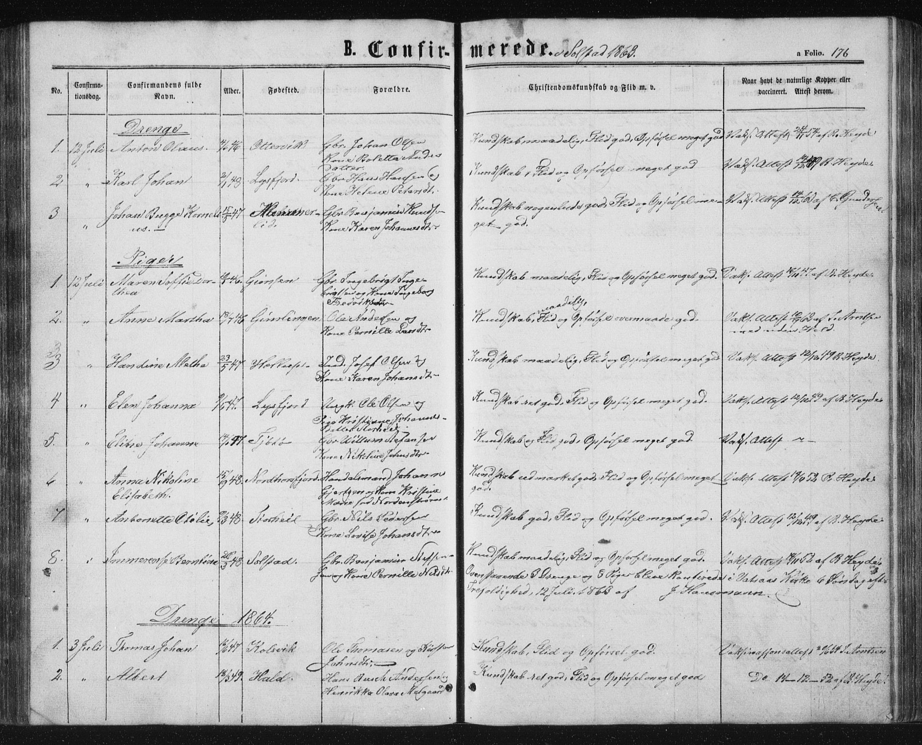 Ministerialprotokoller, klokkerbøker og fødselsregistre - Nordland, SAT/A-1459/810/L0159: Parish register (copy) no. 810C02 /2, 1863-1883, p. 176