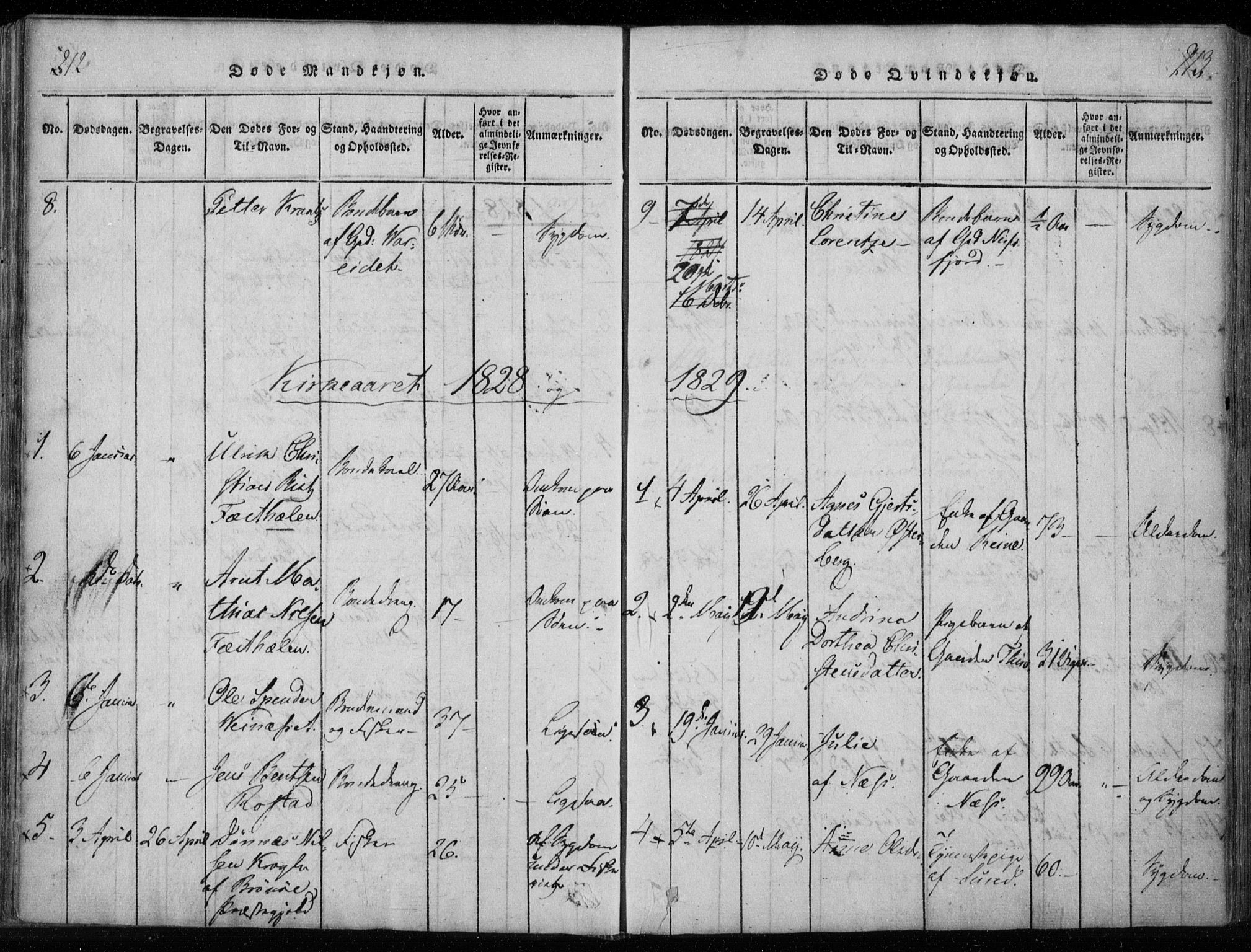 Ministerialprotokoller, klokkerbøker og fødselsregistre - Nordland, AV/SAT-A-1459/885/L1201: Parish register (official) no. 885A02, 1820-1837, p. 212-213