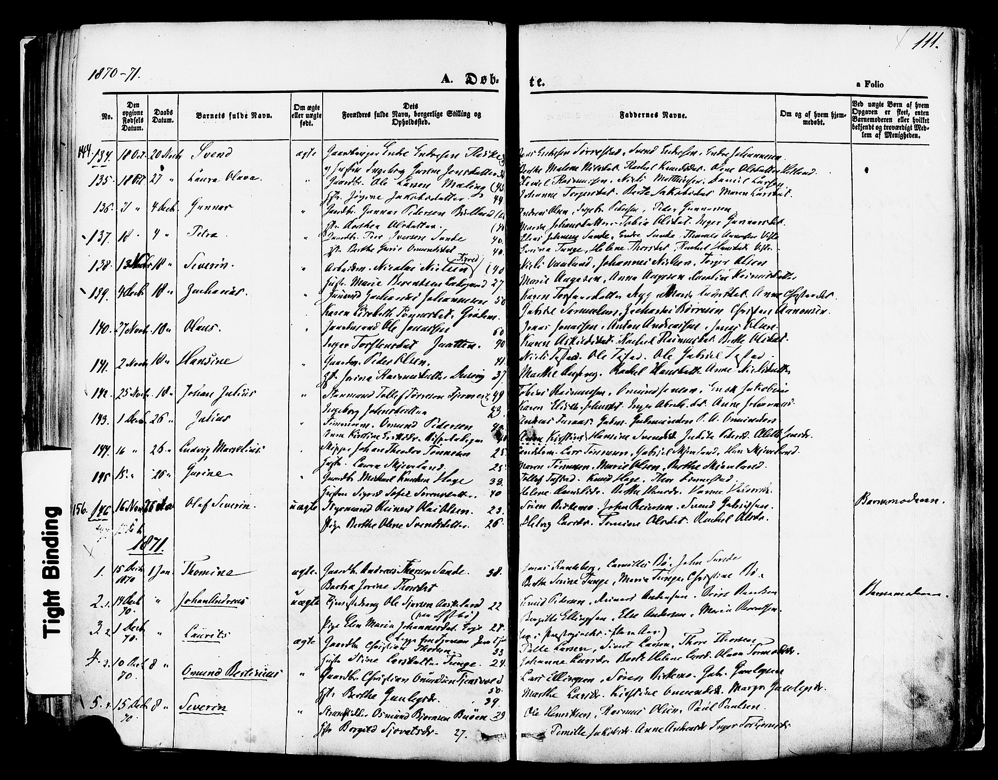 Hetland sokneprestkontor, SAST/A-101826/30/30BA/L0003: Parish register (official) no. A 3, 1862-1876, p. 111