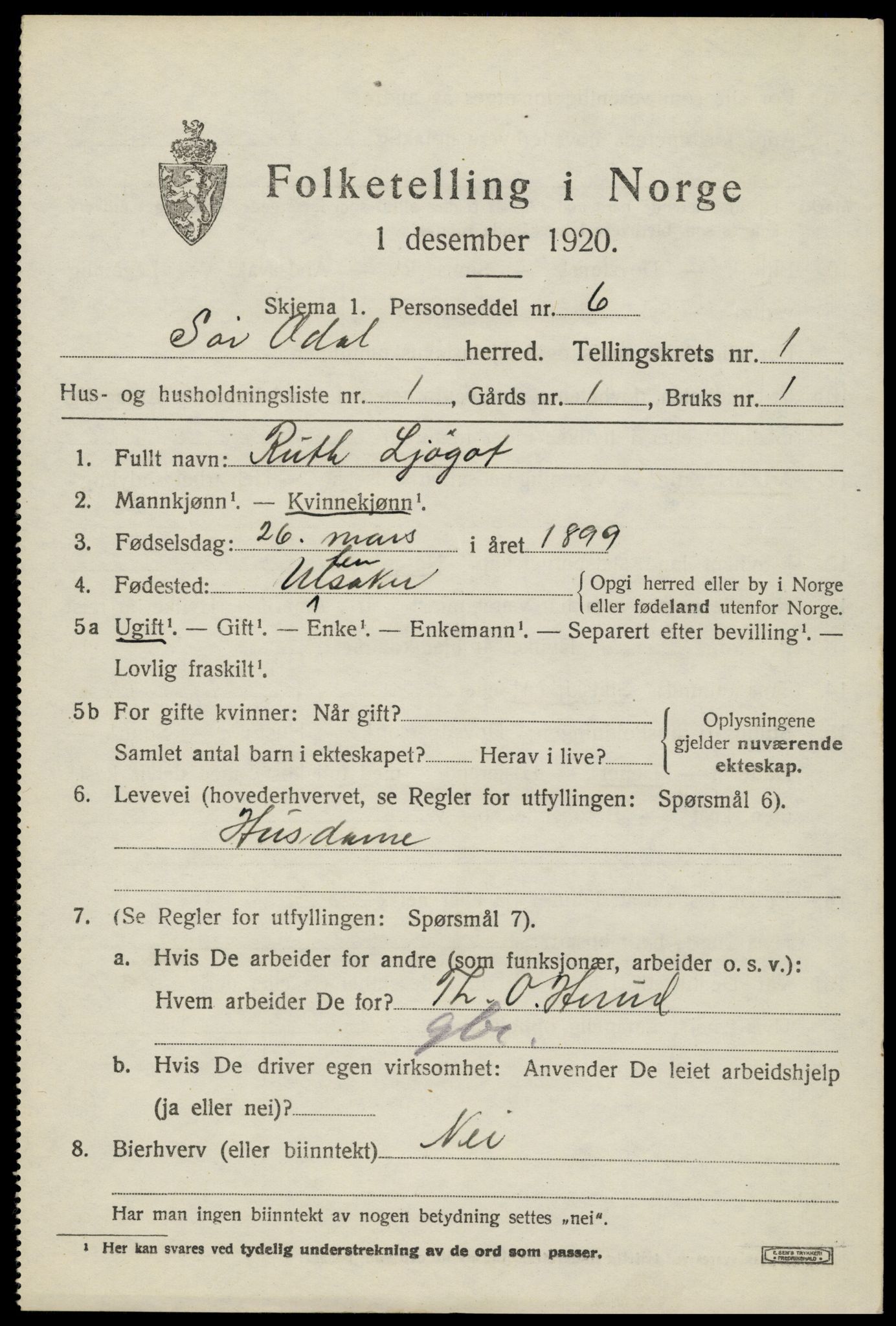 SAH, 1920 census for Sør-Odal, 1920, p. 2535