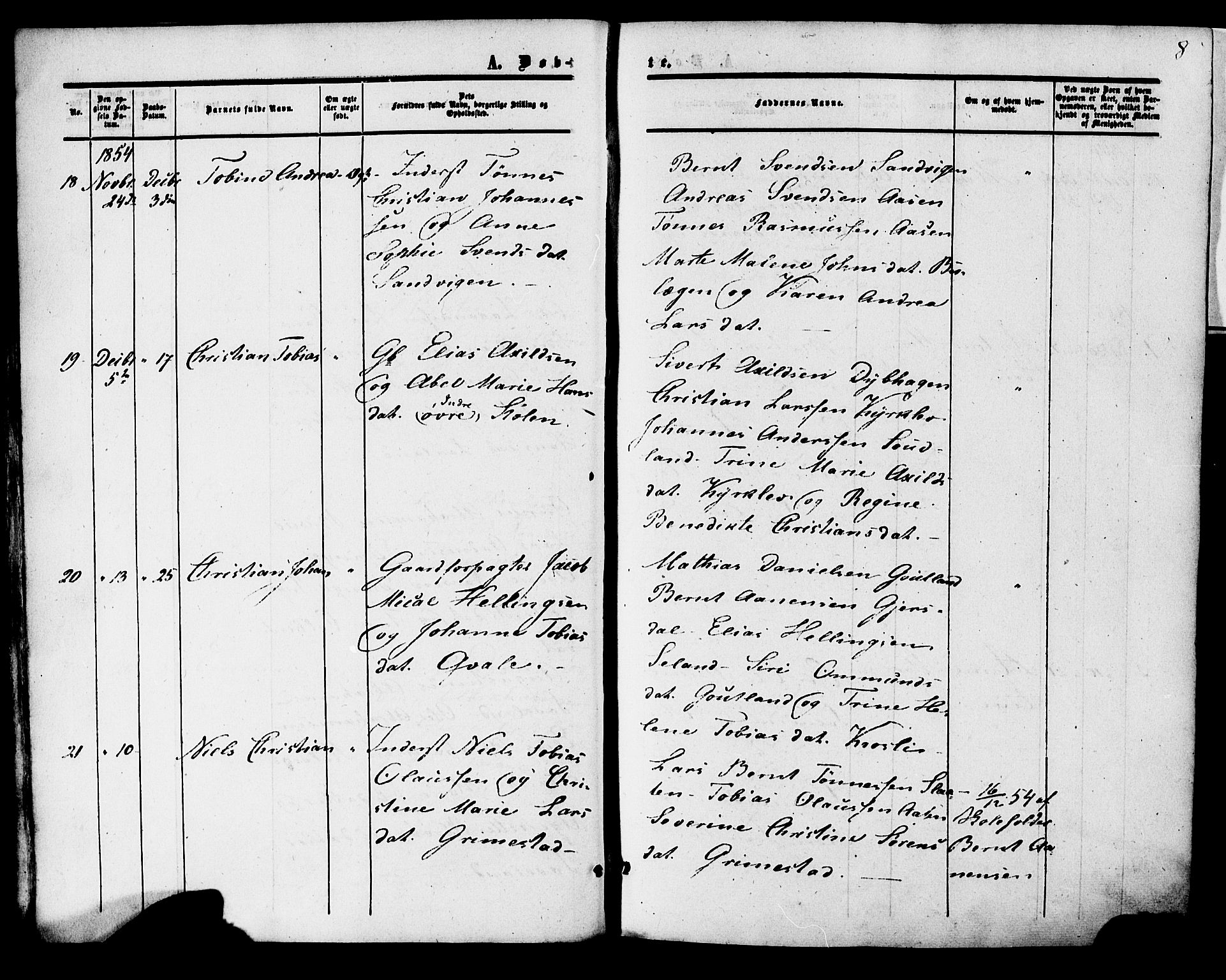 Herad sokneprestkontor, AV/SAK-1111-0018/F/Fa/Faa/L0005: Parish register (official) no. A 5, 1853-1886, p. 8