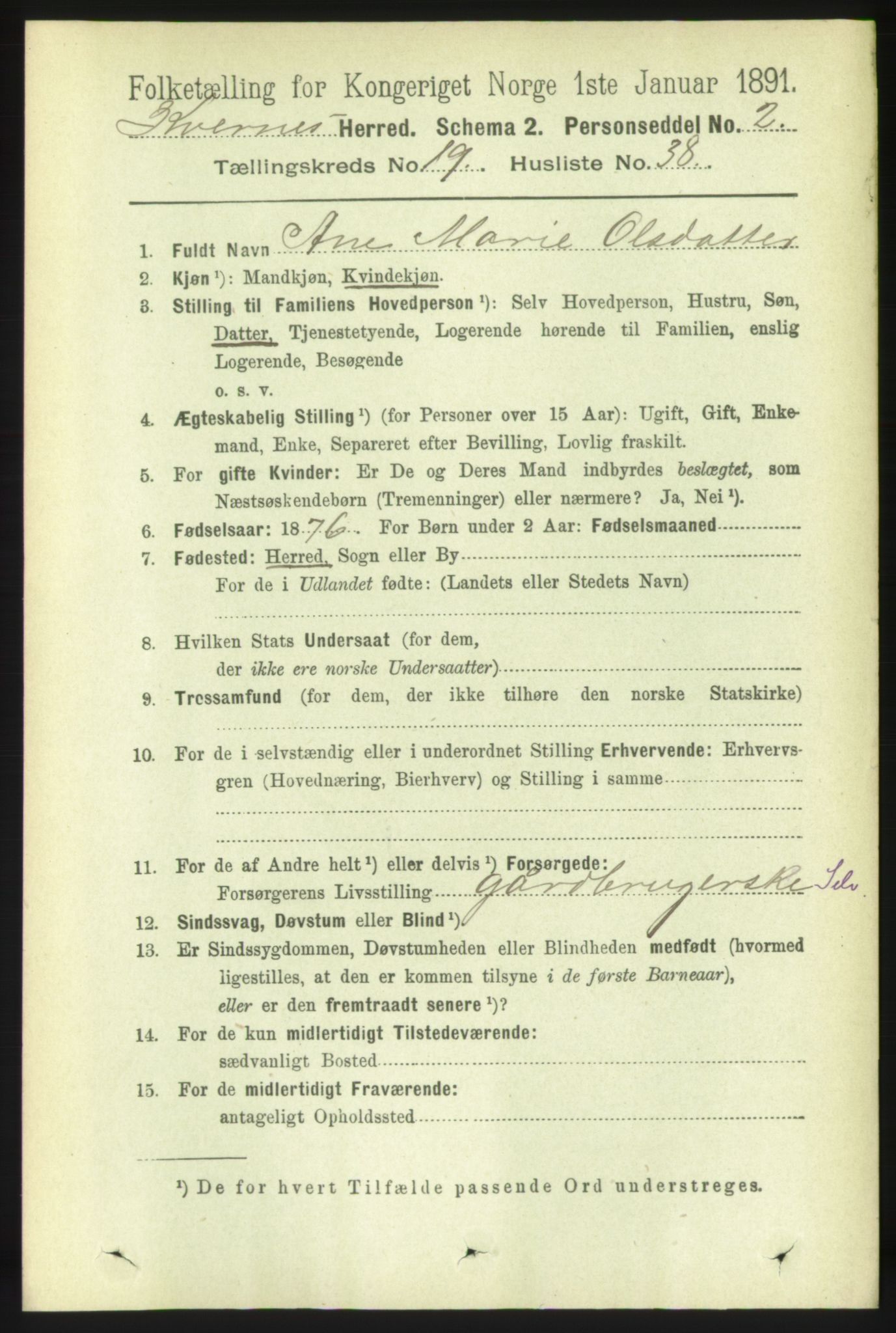 RA, 1891 census for 1553 Kvernes, 1891, p. 8707