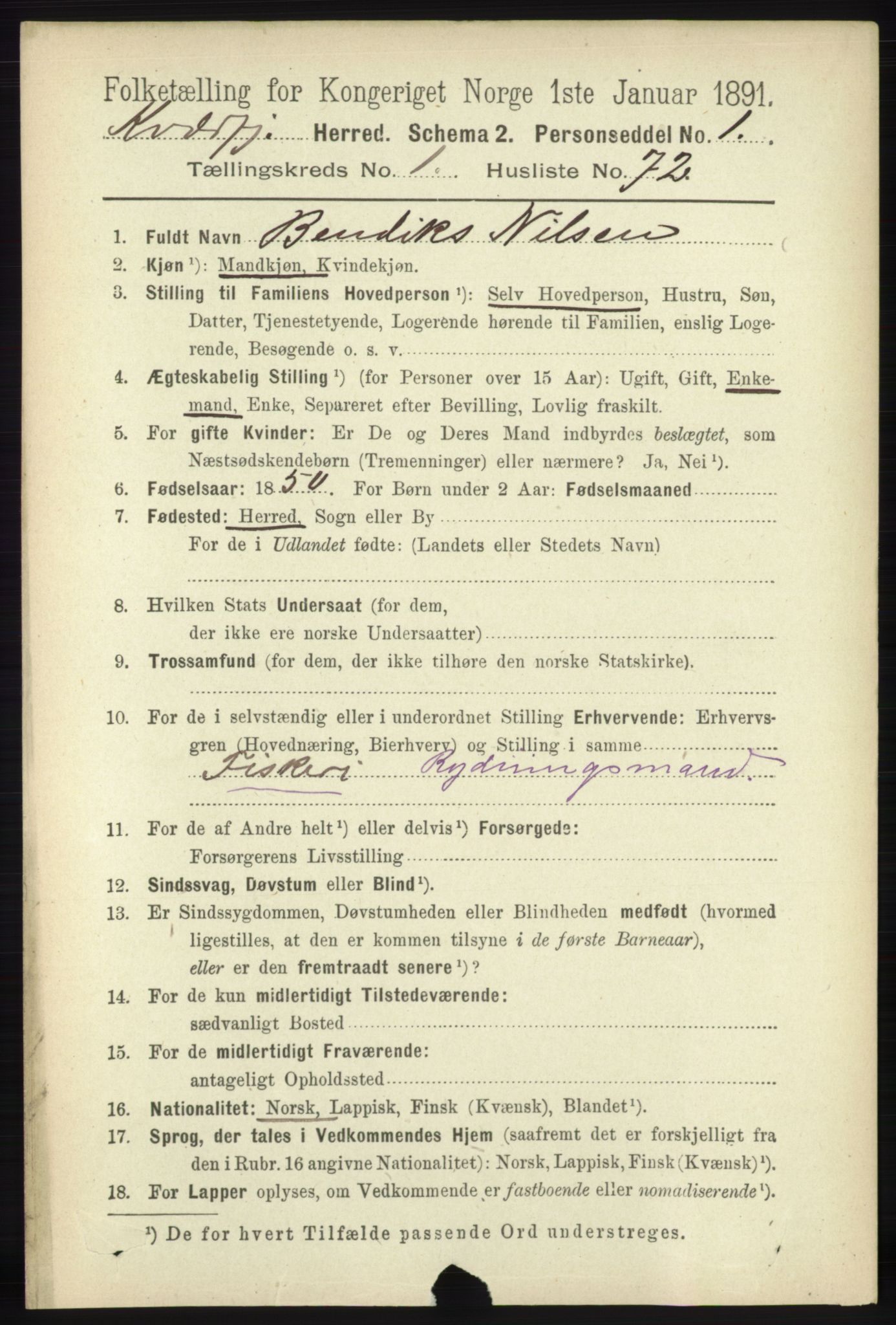 RA, 1891 census for 1911 Kvæfjord, 1891, p. 616