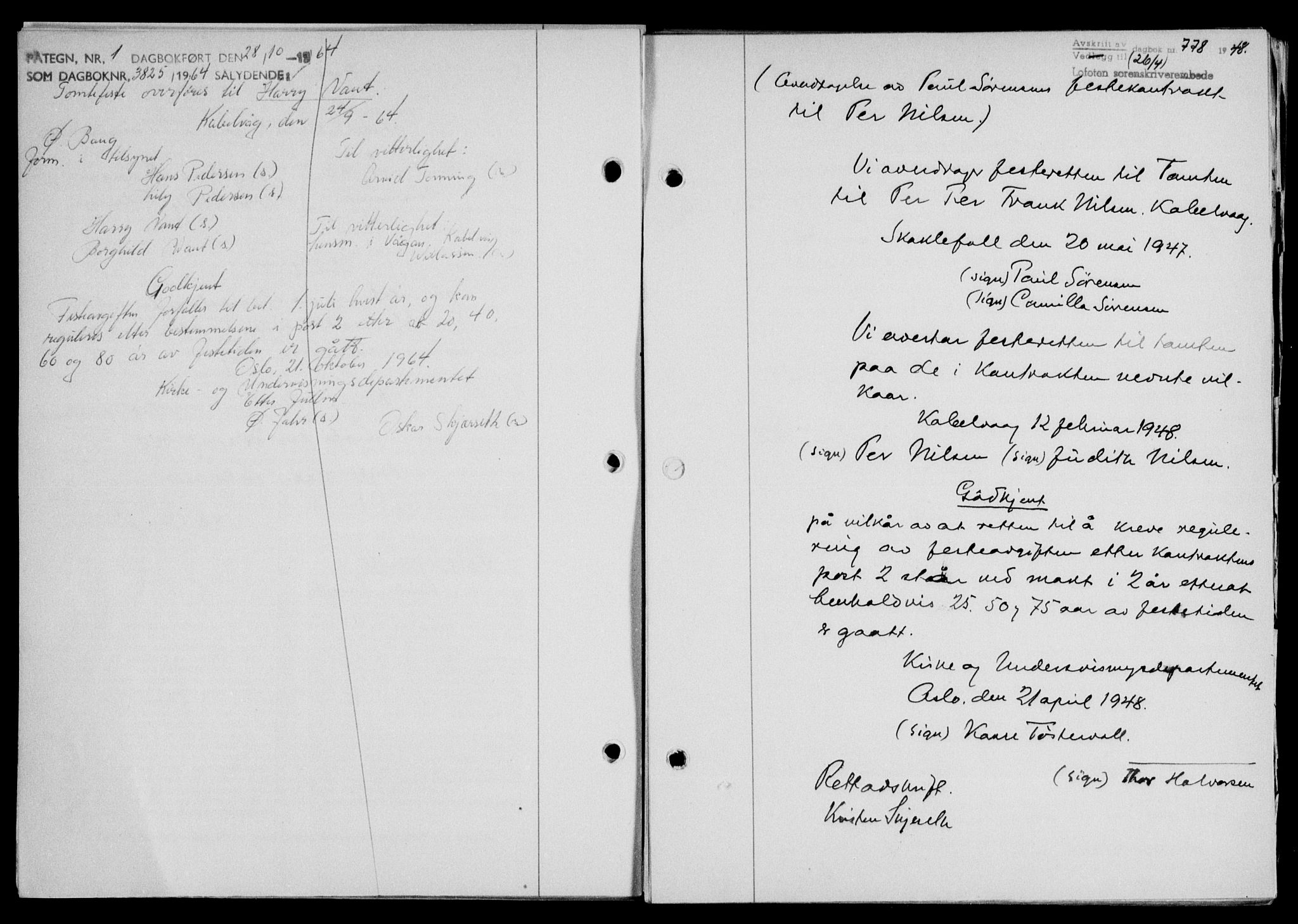 Lofoten sorenskriveri, SAT/A-0017/1/2/2C/L0018a: Mortgage book no. 18a, 1948-1948, Diary no: : 778/1948