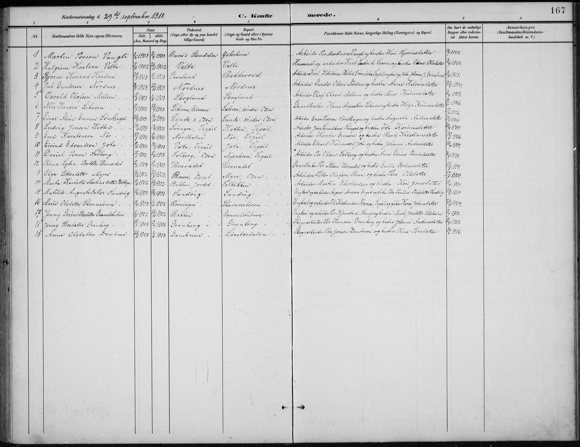 Åmot prestekontor, Hedmark, SAH/PREST-056/H/Ha/Hab/L0003: Parish register (copy) no. 3, 1902-1938, p. 167