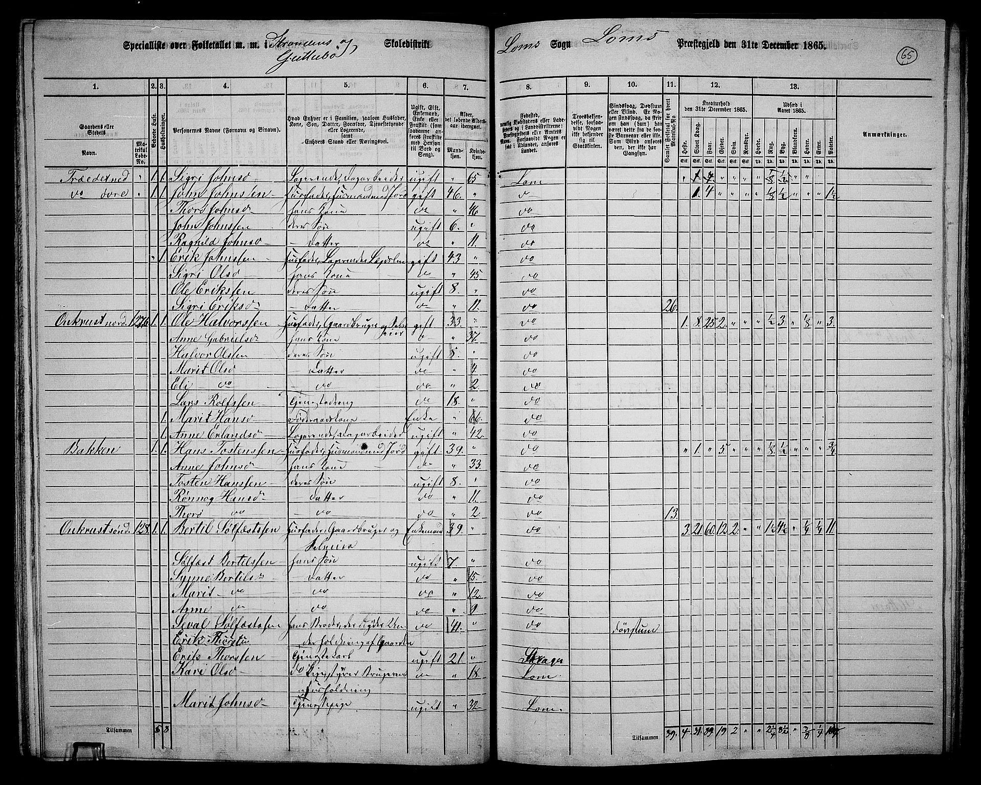 RA, 1865 census for Lom, 1865, p. 61