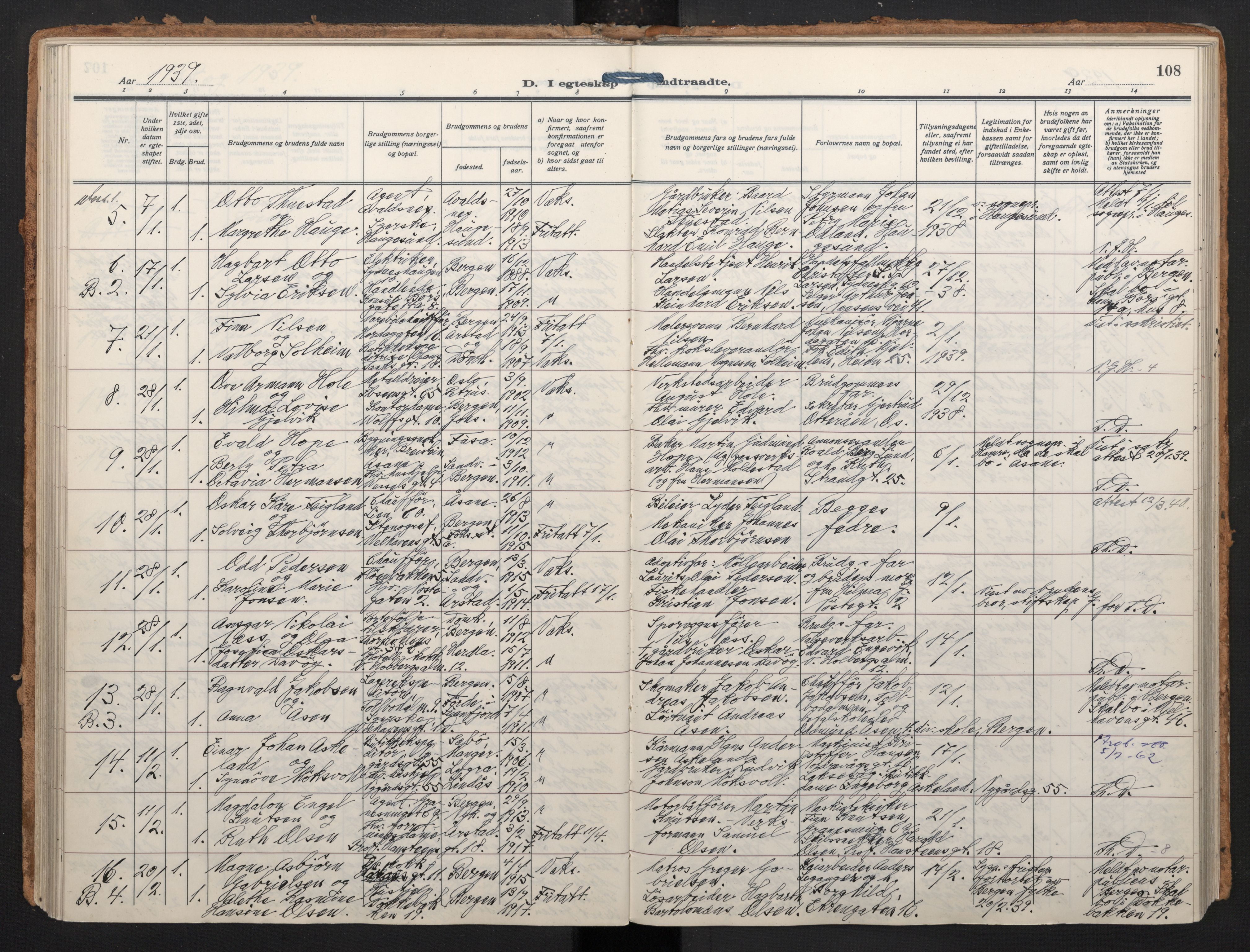 Johanneskirken sokneprestembete, AV/SAB-A-76001/H/Haa/L0014: Parish register (official) no. D 3, 1929-1949, p. 107b-108a