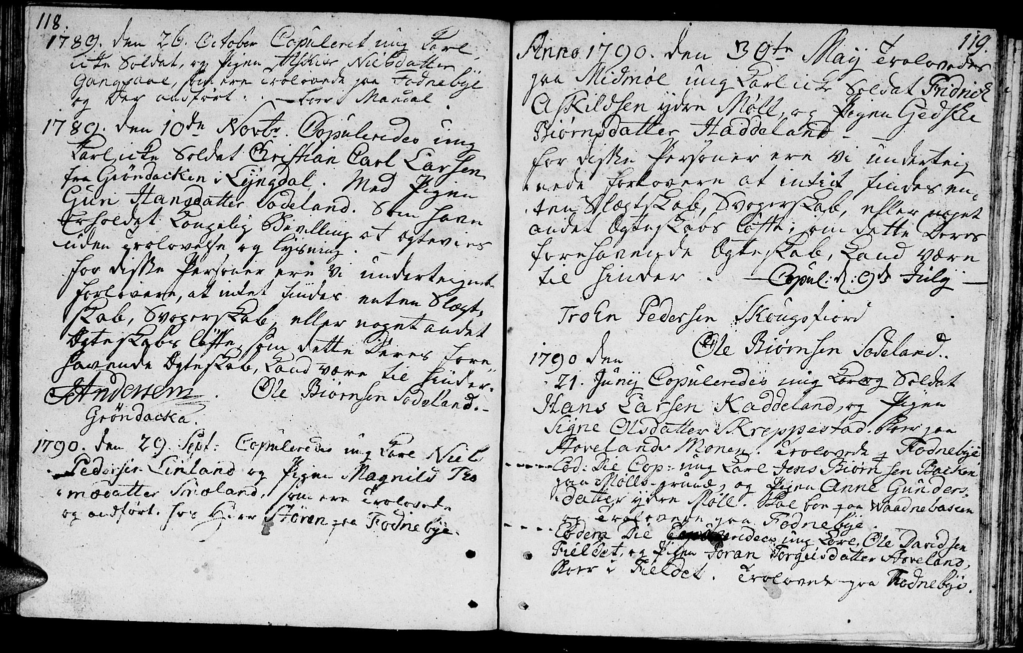 Holum sokneprestkontor, SAK/1111-0022/F/Fa/Faa/L0001: Parish register (official) no. A 1, 1750-1802, p. 118-119