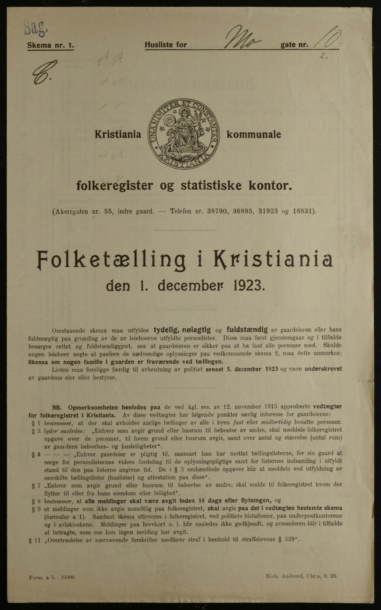 OBA, Municipal Census 1923 for Kristiania, 1923, p. 72353