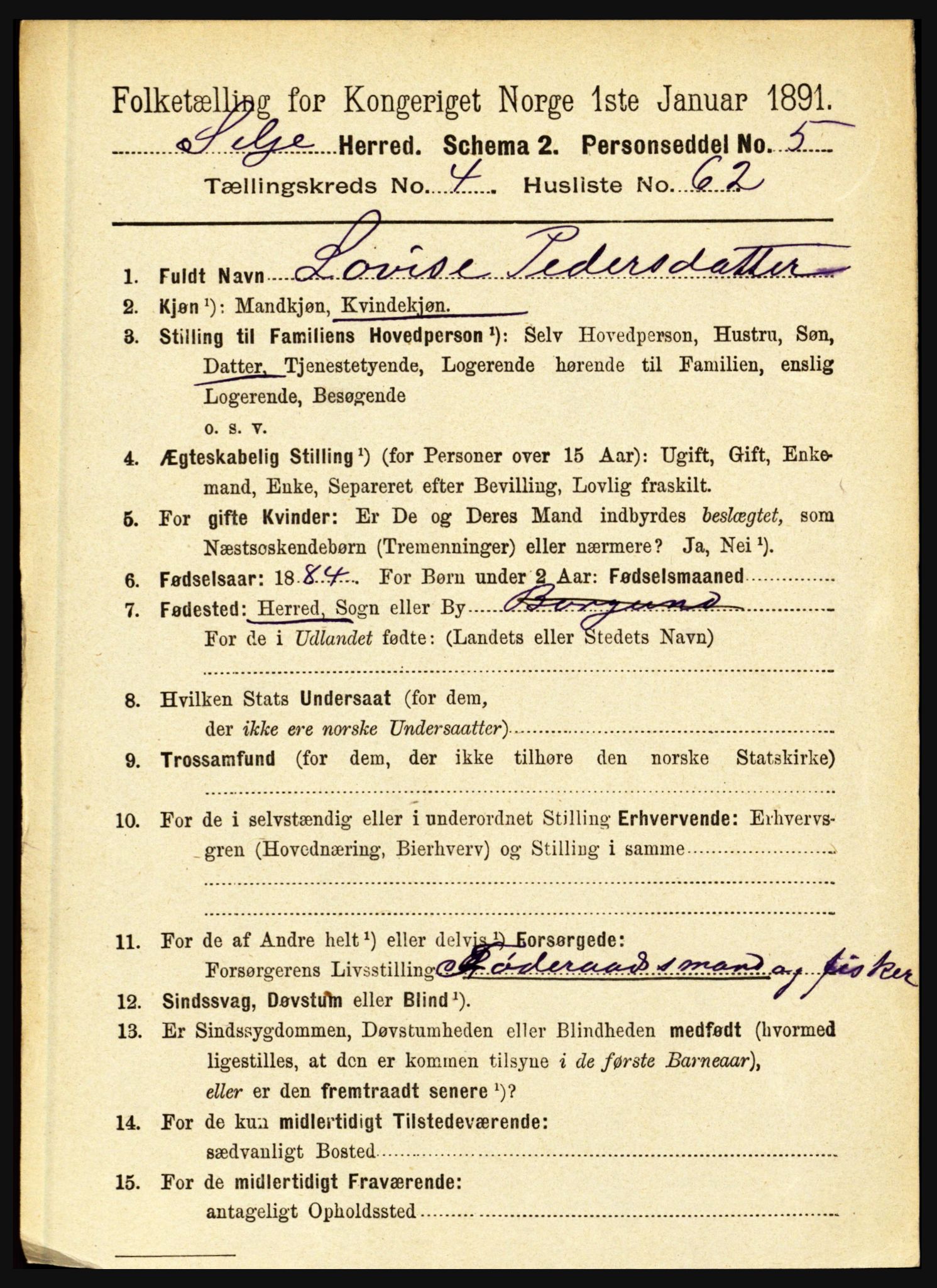 RA, 1891 census for 1441 Selje, 1891, p. 1350