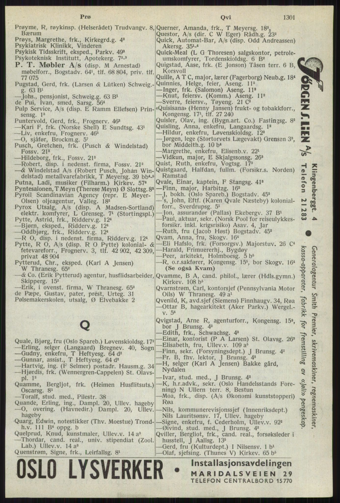 Kristiania/Oslo adressebok, PUBL/-, 1941, p. 1301