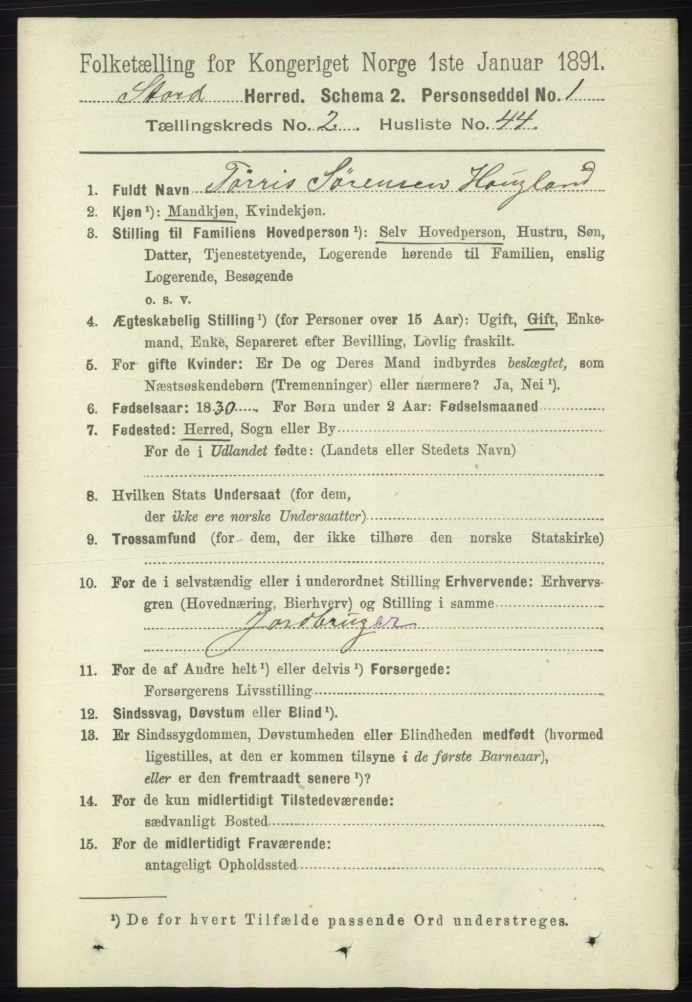 RA, 1891 census for 1221 Stord, 1891, p. 462