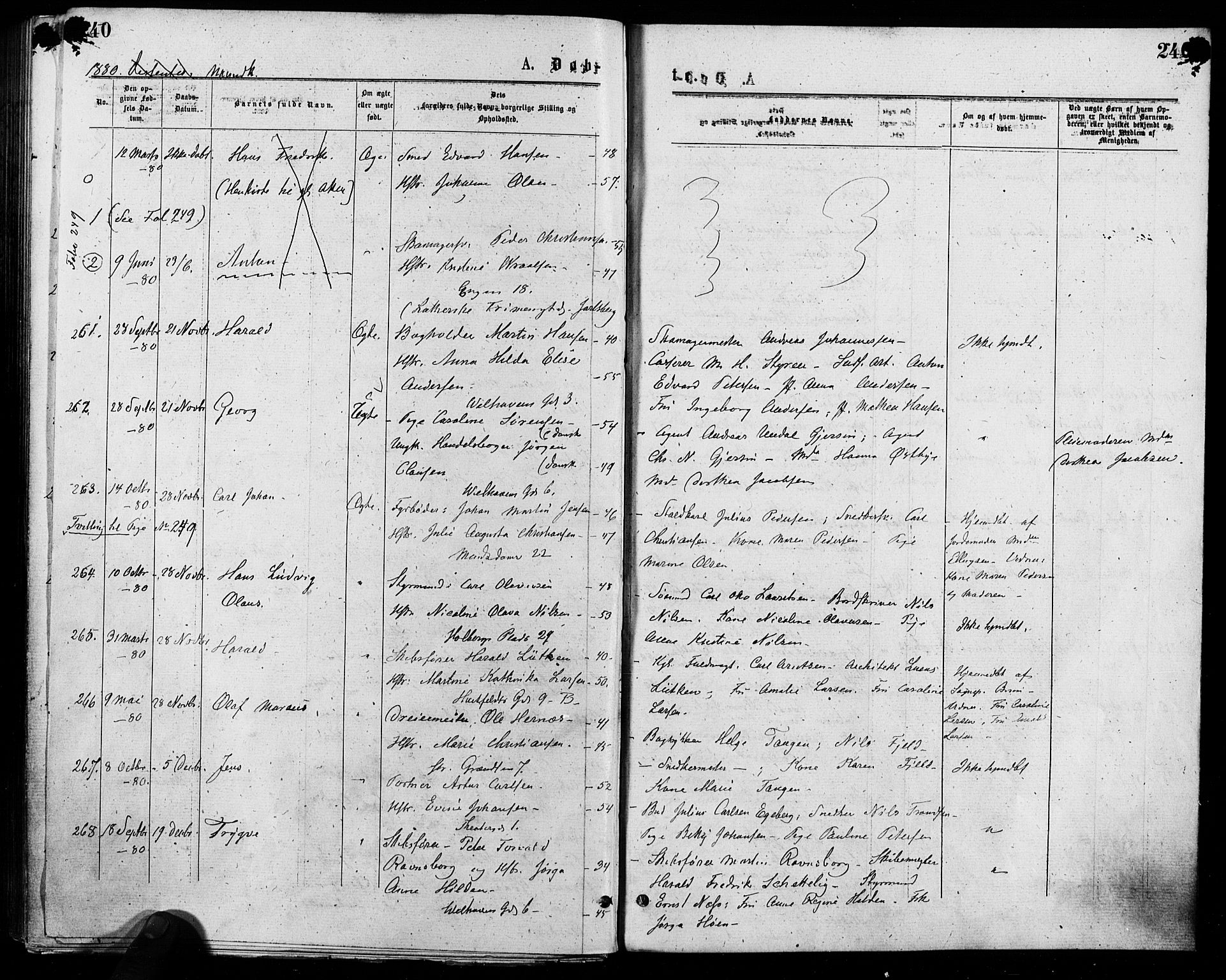 Trefoldighet prestekontor Kirkebøker, SAO/A-10882/F/Fa/L0004: Parish register (official) no. I 4, 1876-1880, p. 240